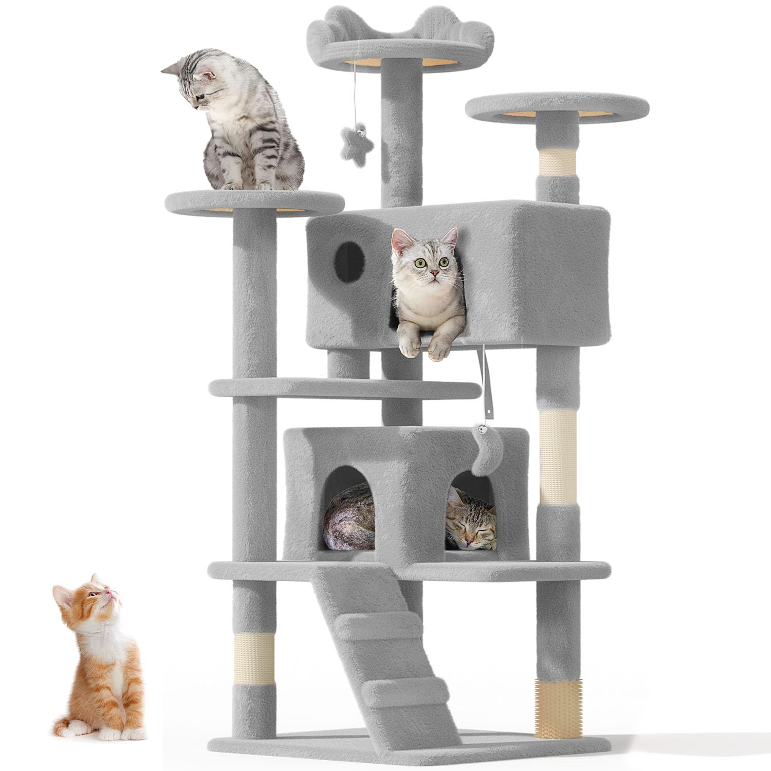 Os Motor 54'' Cat Tree Tower For Indoor Cats Large Adult,Cute/Tall Modern Cat Tree For Big Cats 20 Lbs, Plush Multi-Level Cat Co