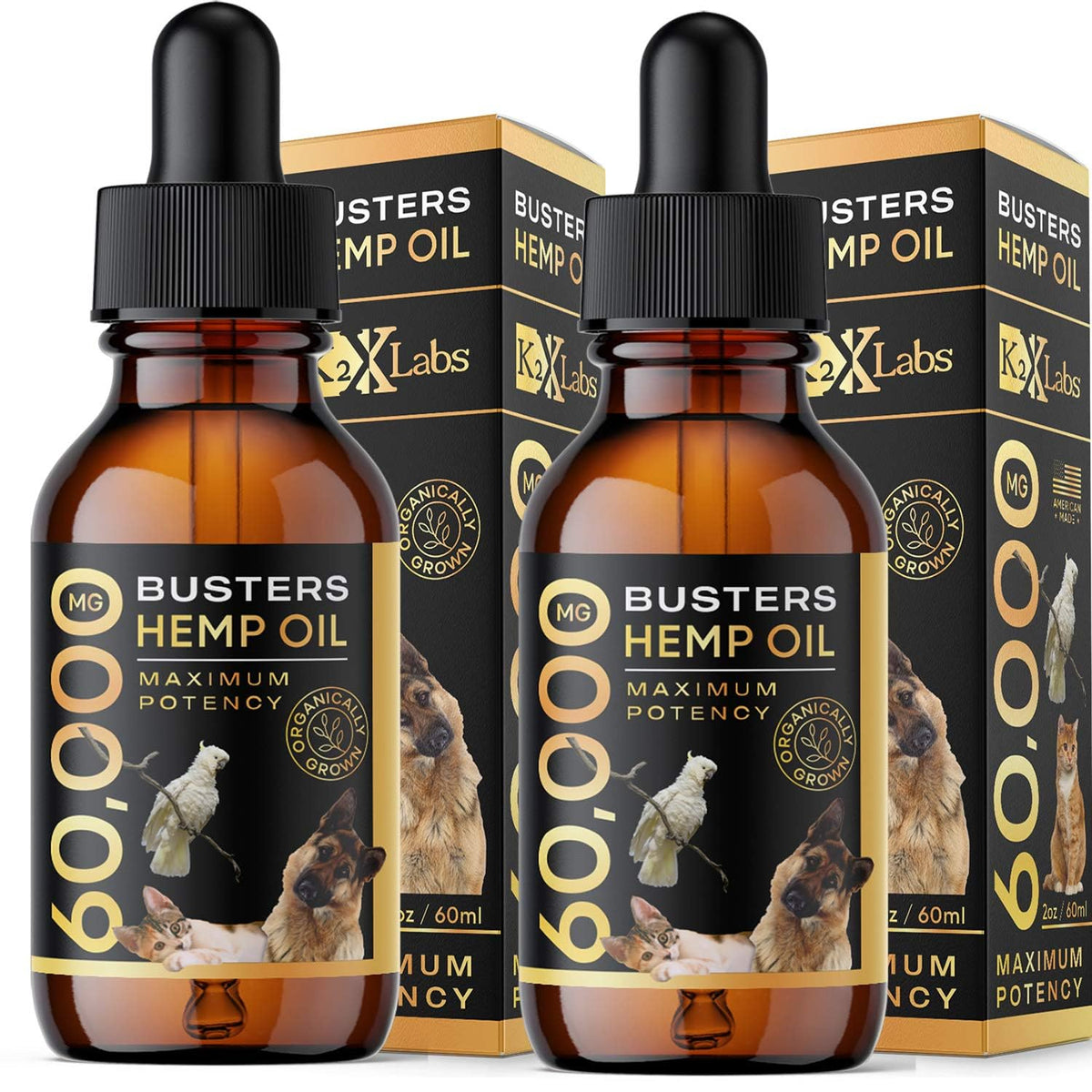 Buster'S Organic Hemp Oil Large 60 Milliliters 2Pack 4Month Supply For Dogs Cats Max Potency Made In Usa Omega Rich 3 6 And 9 Hi