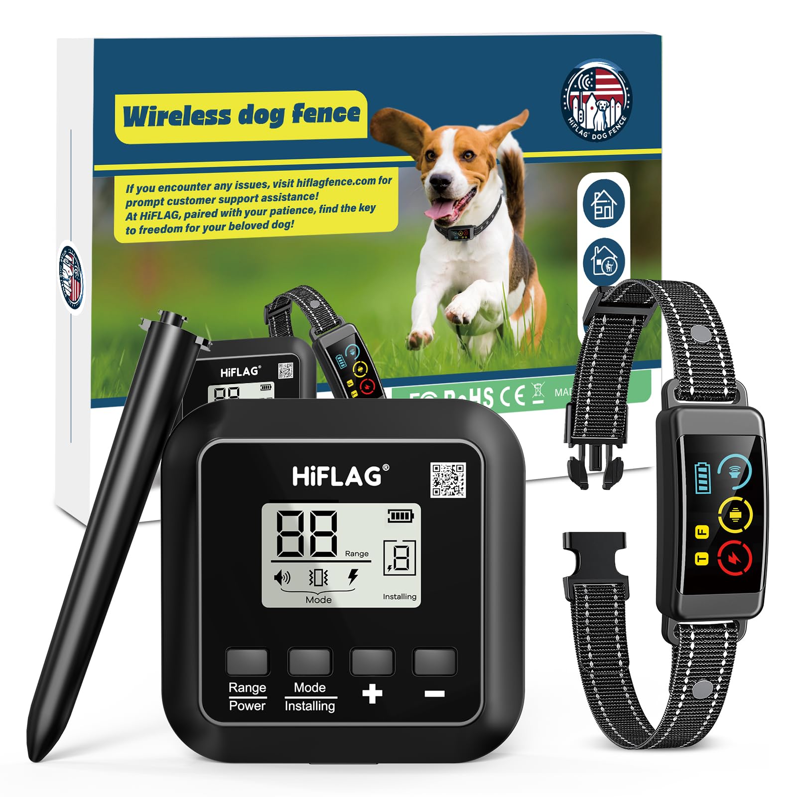 Hiflag 2025 Ai Technology Rechargeable Wireless Dog Fence System Electric Dog Fence Pet Containment System More Than 1 Acre Adju
