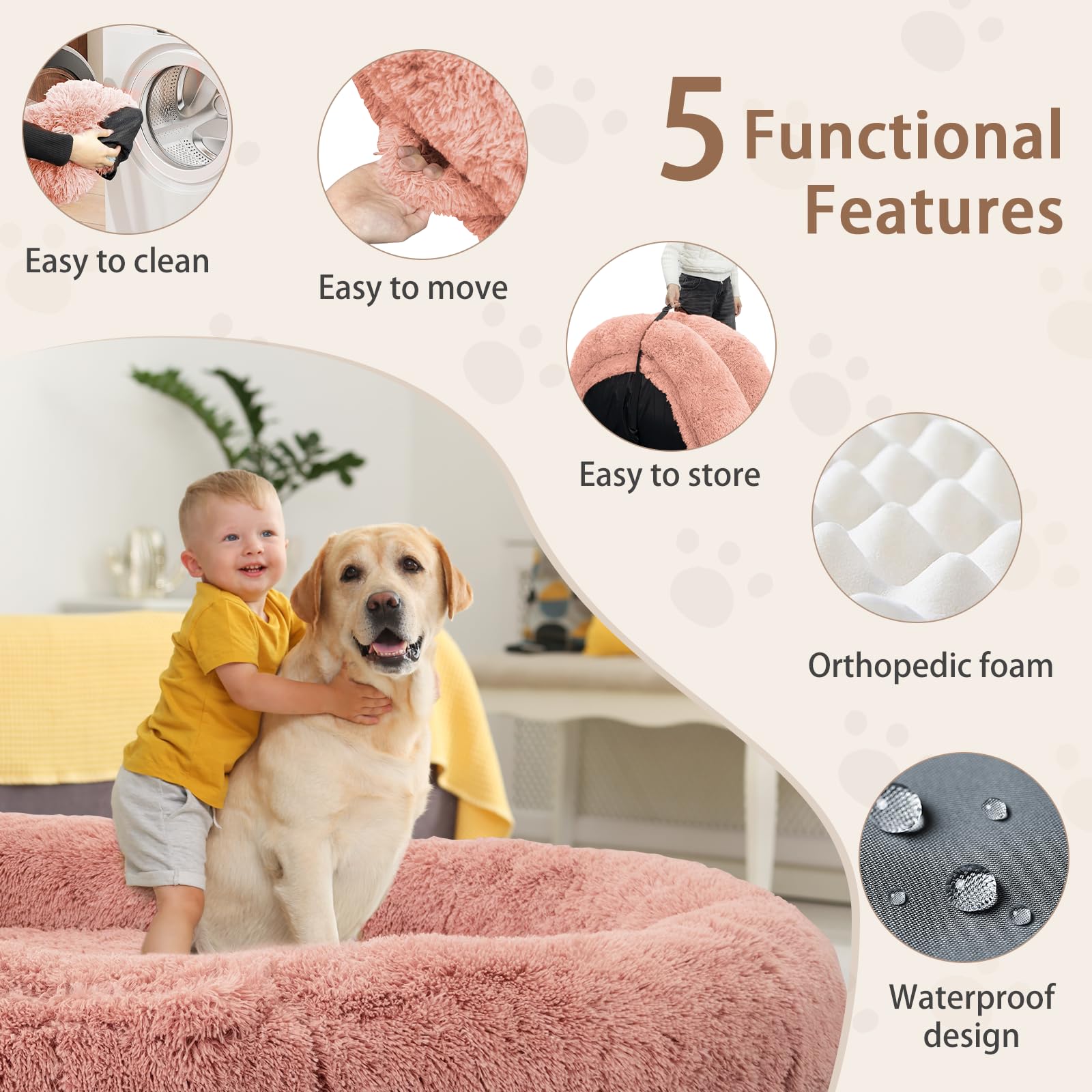 Roomtec Human Dog Bed - 71''X45''X12'' Giant Oversize Dog Bed With Memory Foam, Plump Pillow, Blanket, Strap - Pink