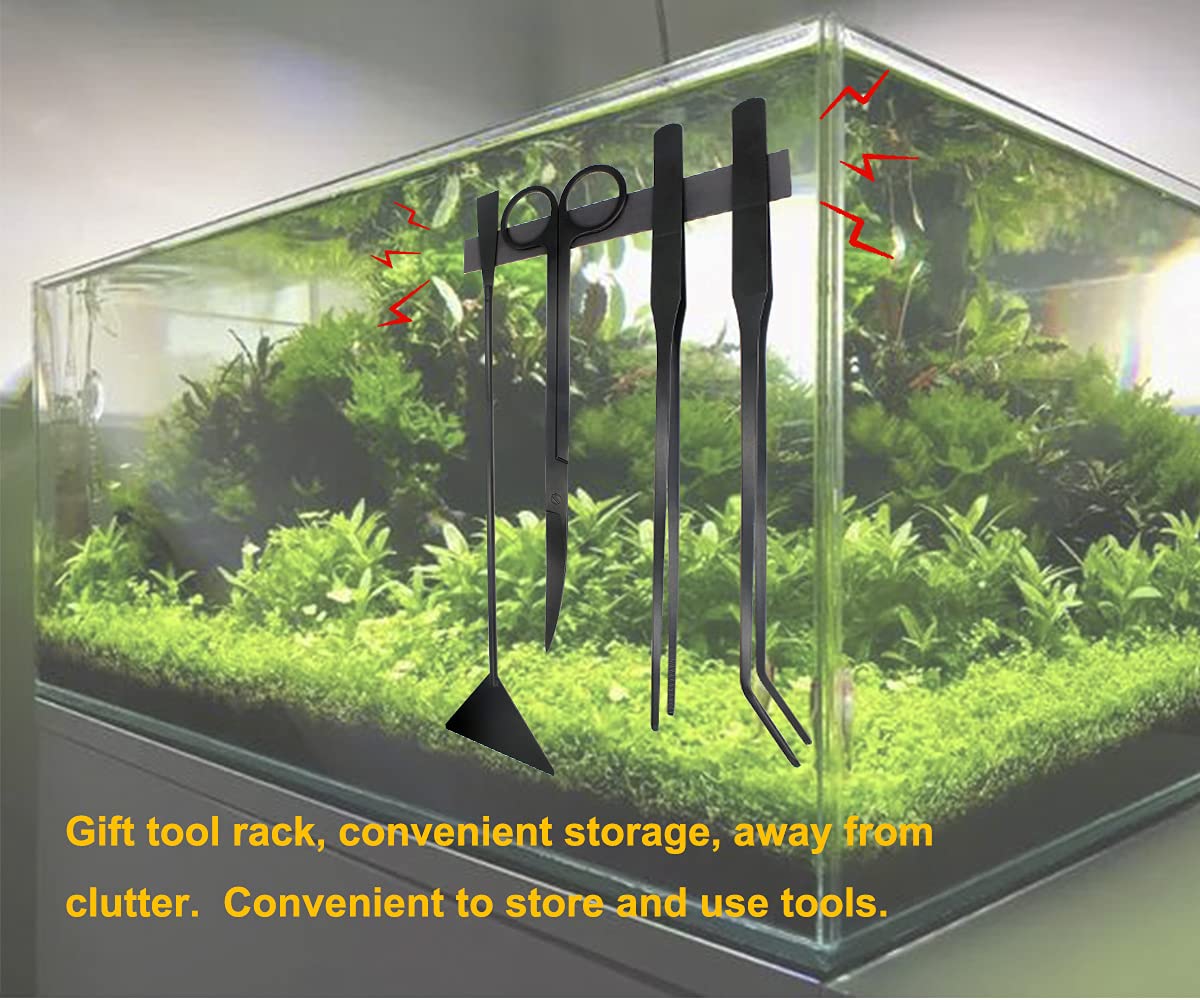 4Pcs Aquascaping Tools Kit, Long Stainless Steel Aquarium Plant Tools With Black Anti-Rust Coating, Aquarium Tweezers, Scissors, And Scrapers For Aquascaping Cleaning(Free Magnetic Tool Holder)