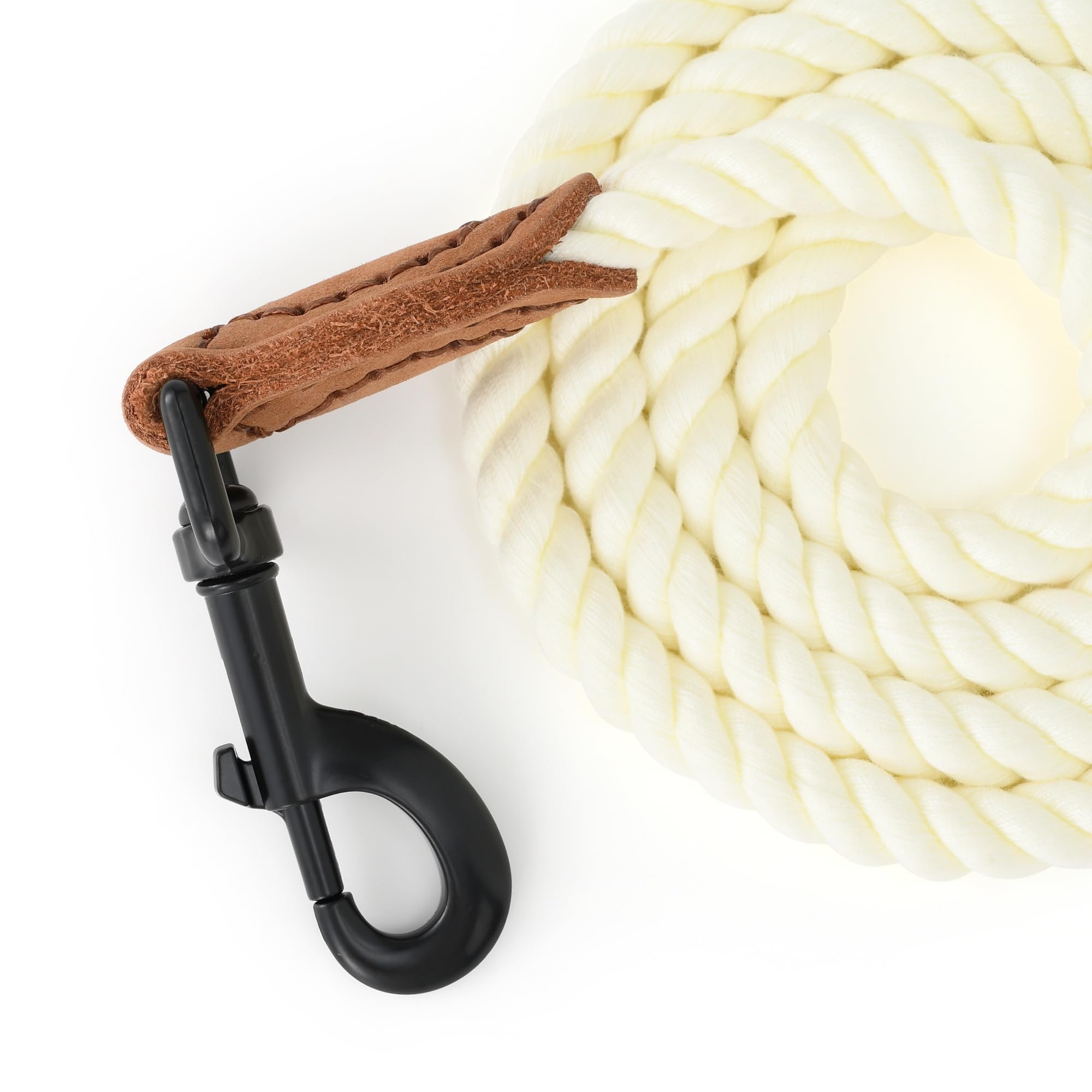 Mile High Life Dog Leash, Braided Cotton Rope Leashes With Leather Tailor Tip With Leather Tip - Heavy Duty Metal Clasp, 4Ft, 1/