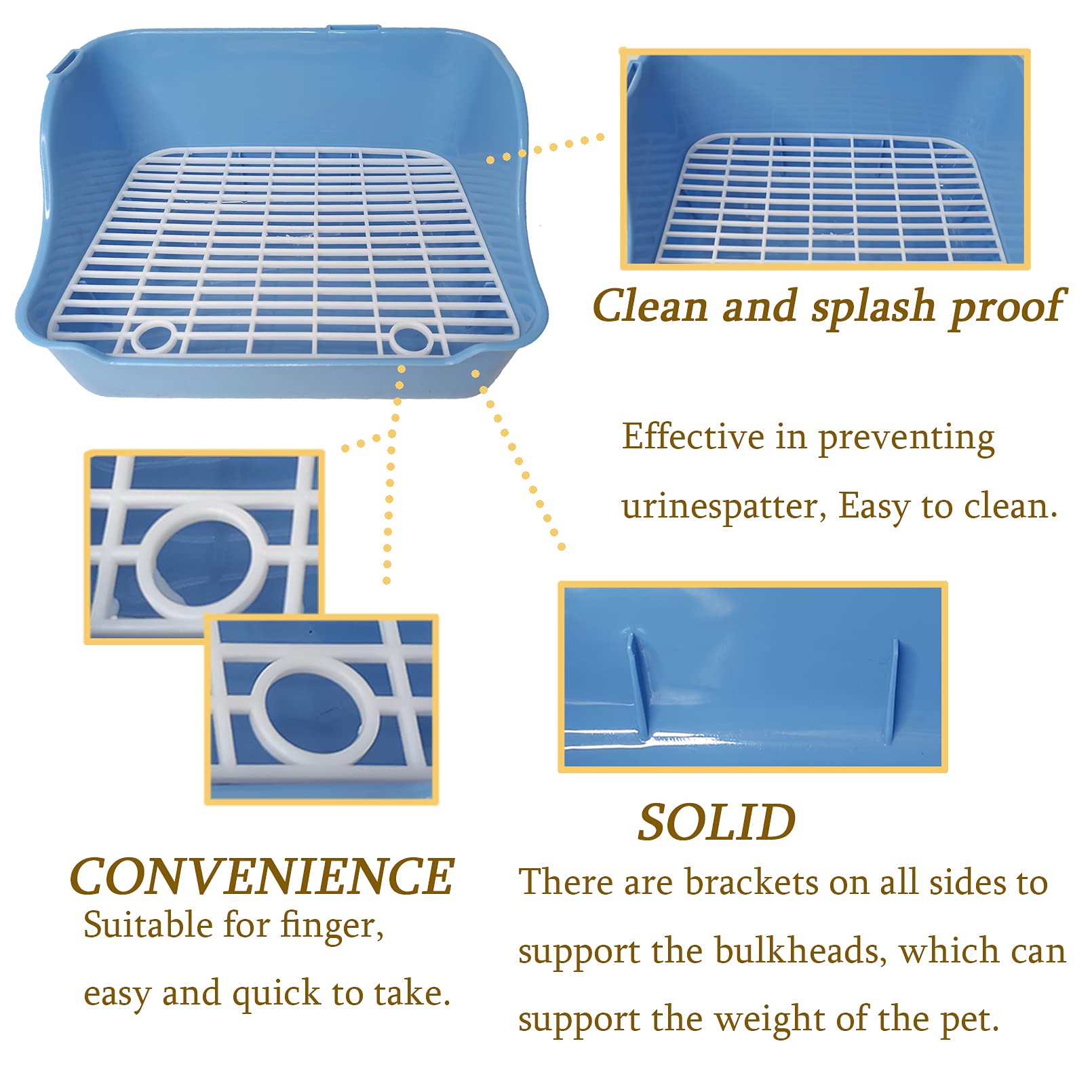 Hamiledyi Small Animal Rabbit Litter Box, Plastic Square Cage Toilet, Corner Pan With Grate, Potty Training For Bunny, Guinea Pigs, Chinchilla, Ferret, Hamster(Blue)