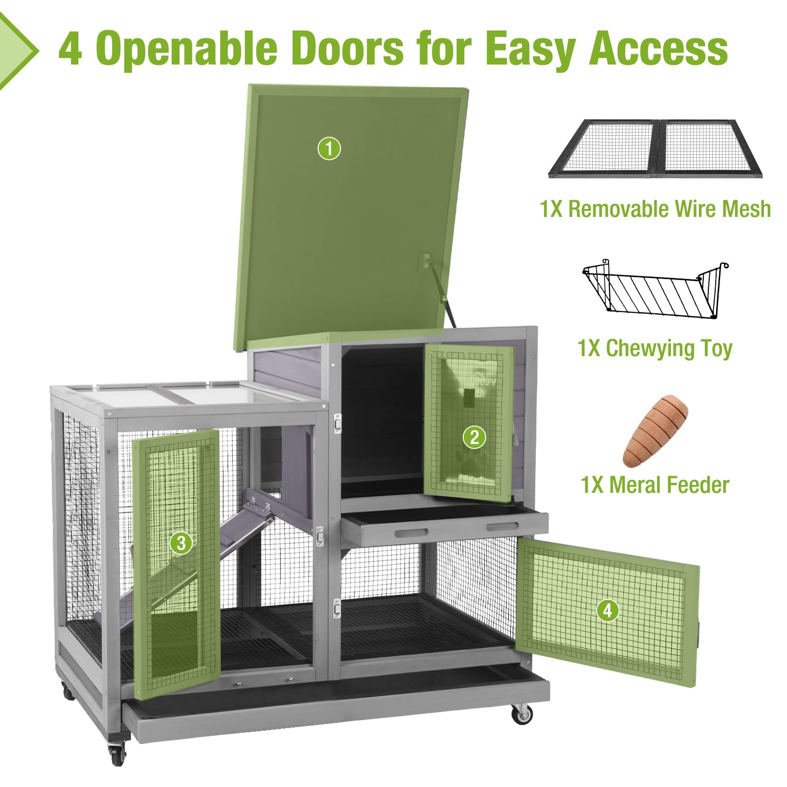 Rabbit Cage Indoor Rabbit Hutch Bunny Hutch Outdoor, Guinea Pig Cages With Removable Bottom Wire Netting - Easy Clean Large