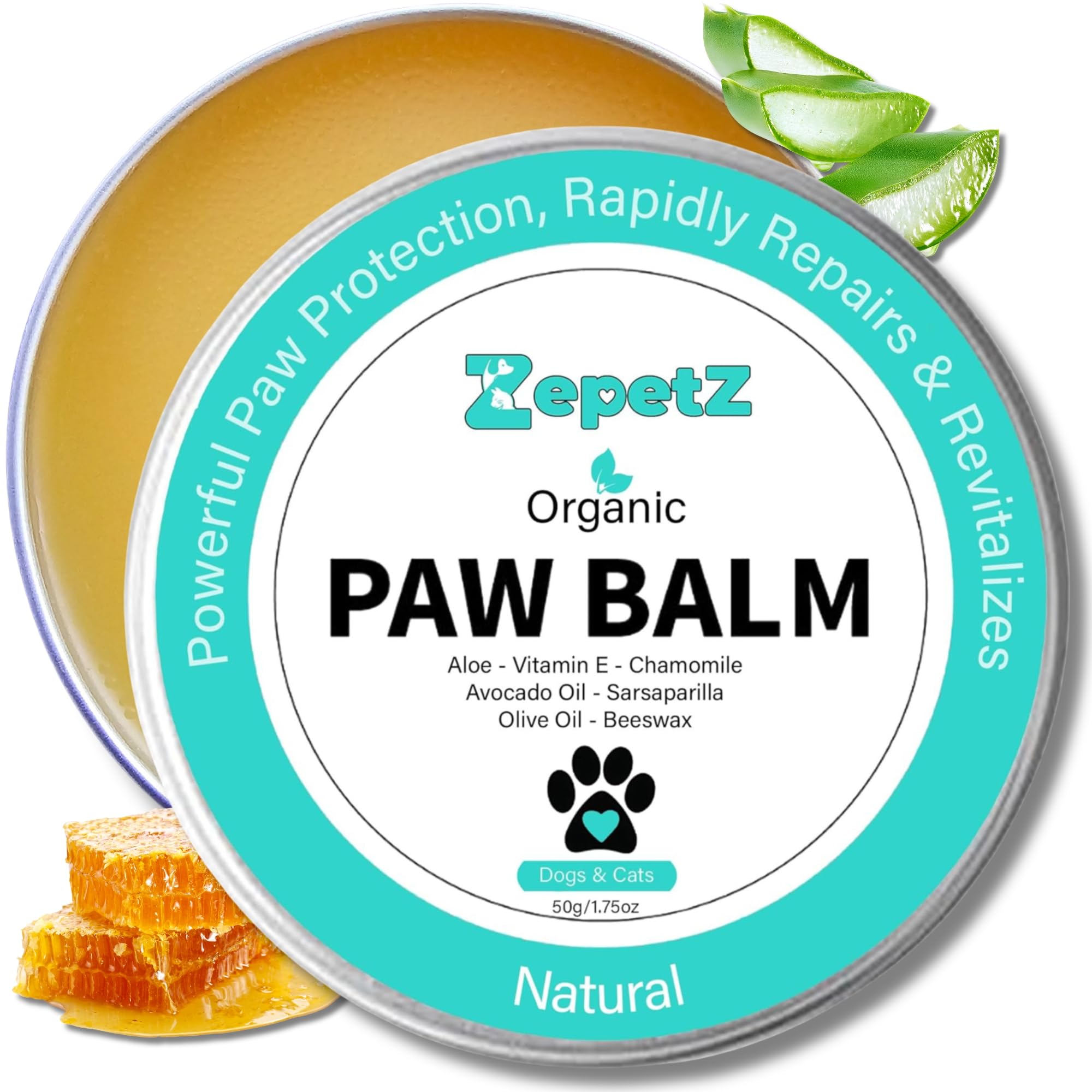 ZepetZ - Lick-Safe Organic Paw & Nose Balm for Dogs & Cats - 100% Natural, Hypoallergenic & Vegan - Heals, Protects & Restores D