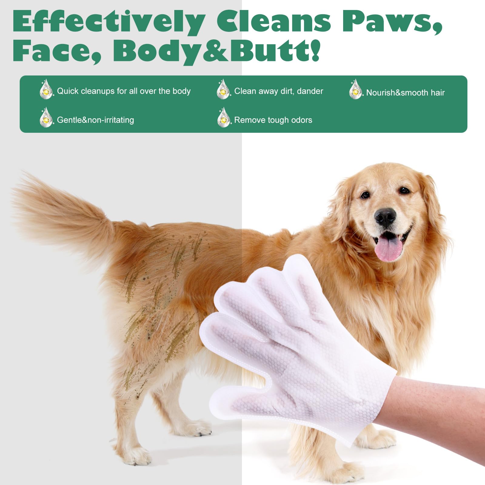 Cutebone Pet Glove Wipes - Dual-Sided Grooming Gloves With Wipes, Gentle And Effective Cleaning For Dogs, Removes Dirt, Fur, And