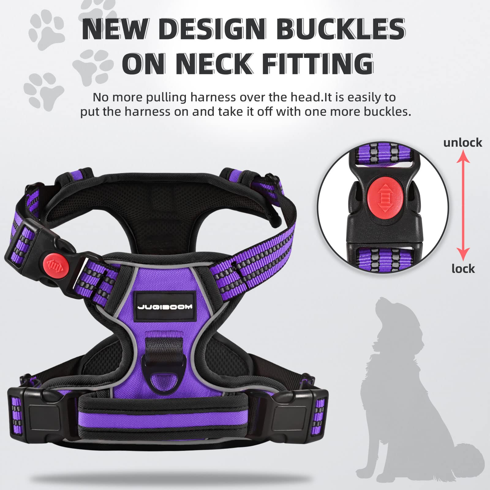 Juqiboom No Pull Dog Harness With Free Heavy Duty 5Ft Leash, Adjustable Soft Padded Dog Vest, Reflective No-Choke Oxford Vest Fo