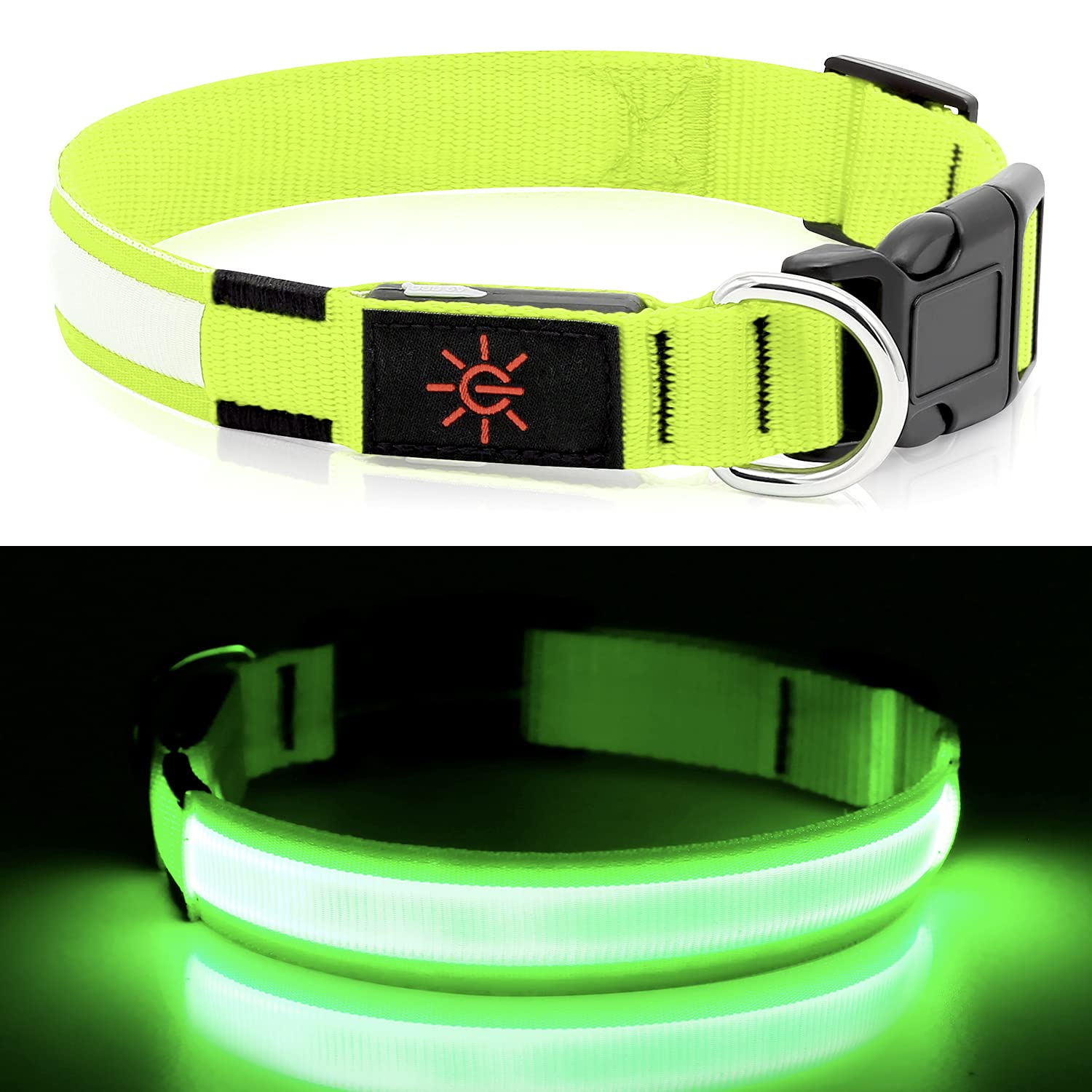 Led Dog Collar - Light Up, Waterproof, Adjustable Flashing, Rechargeable Visibility & Safety For Dogs (Green, Large)