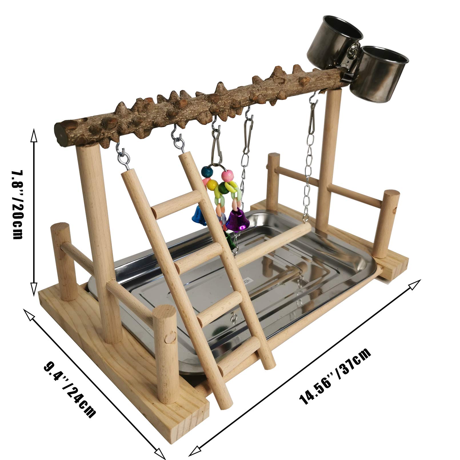 Hamiledyi Parrot Playground Bird Playstand Wood Exercise Play Perch Exercise Gym With Feeder Cups Toys Cockatiel With Ladder Hanging Swing For Pet Conure Lovebirds Life Activity Center Training Stand