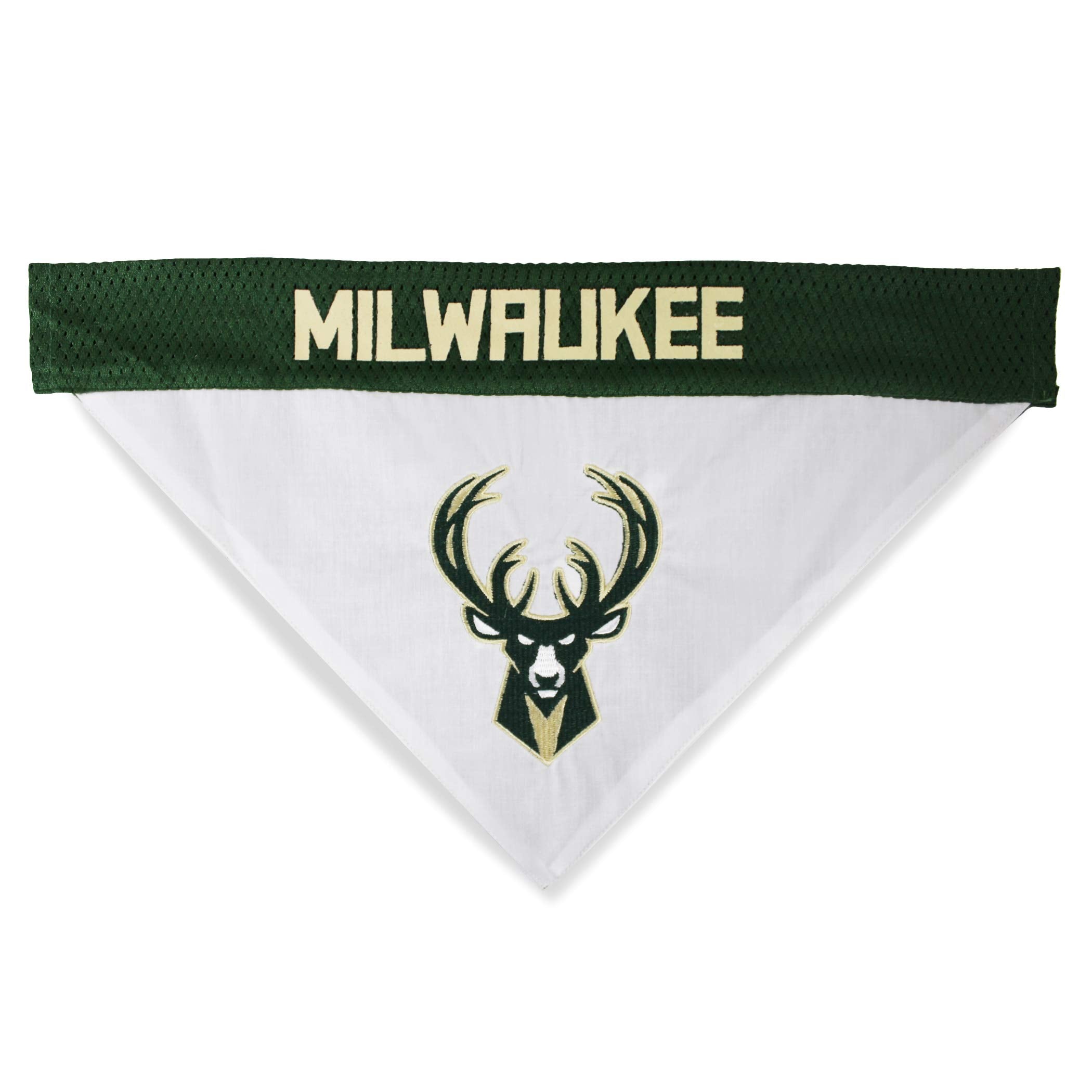 Nba Dog Bandana - Milwaukee Bucks Reversible Pet Bandana. 2 Sided Home & Away Sports Bandana With A Premium Embroidery Team Logo