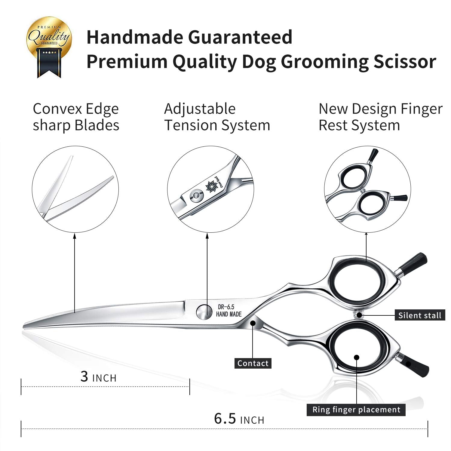 Grooming Pet Shear, 6.5 Inch Upword Curved Scissors, Curved Shears For Cat Shears And Small Dog Shears Or Any Breed Trimming Cuts, Design For Professional Pet Groomer