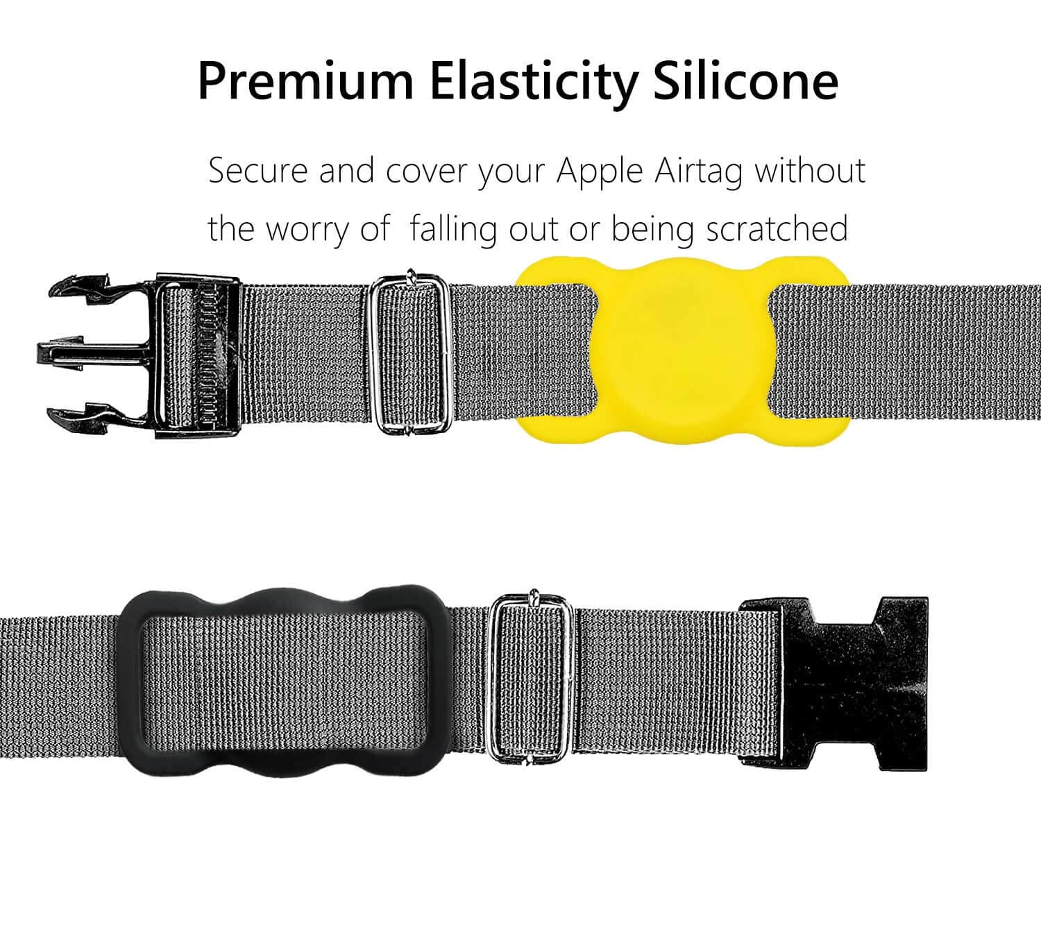 Swincho Airtag Dog Collar Holder(2 Pack) For Apple Airtag Dog Collar Silicone Anti-Lost Air Tag Holder Case Compatible With Air Tag Cat/Dog Collars (Yellow&Black)