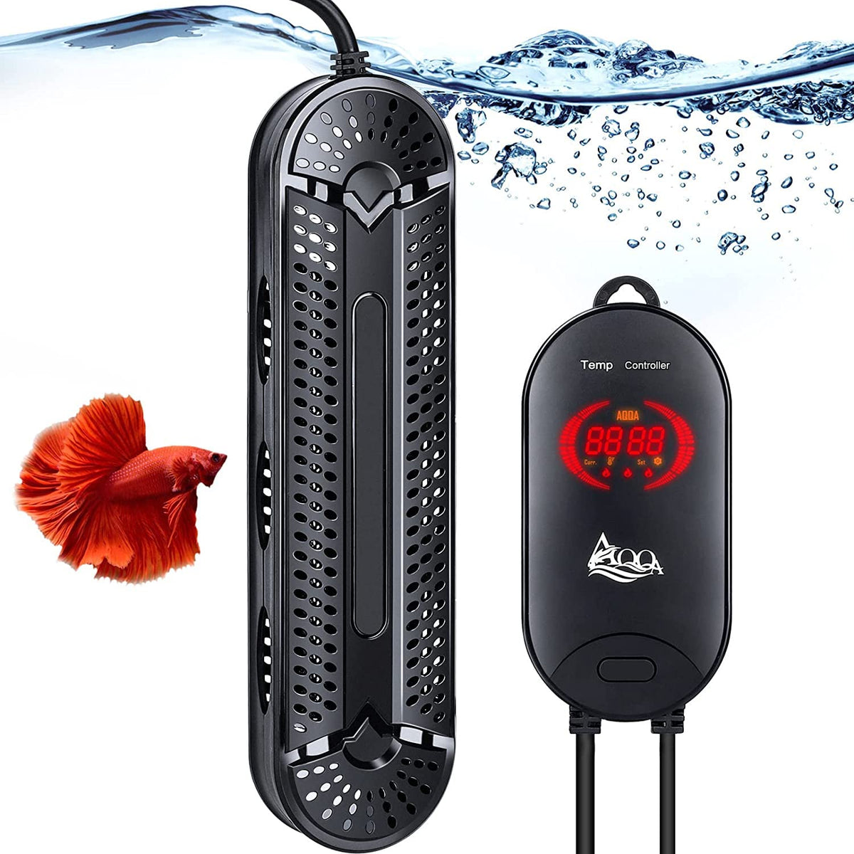 Aqqa Aquarium Heater 800W Submersible Fish Tank Heater With Double Explosion-Proof Quartz Tubes And External Led Display Control