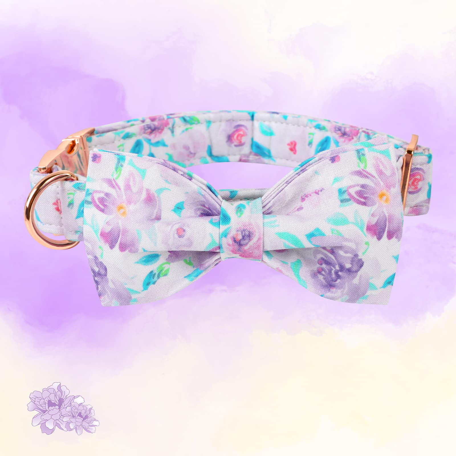 Lionheart Glory Purple Dog Collar, Adjustable Dog Collar With Bowtie, Pet Gift Collar For Dog Soft Bowtie Dog Collars For Small