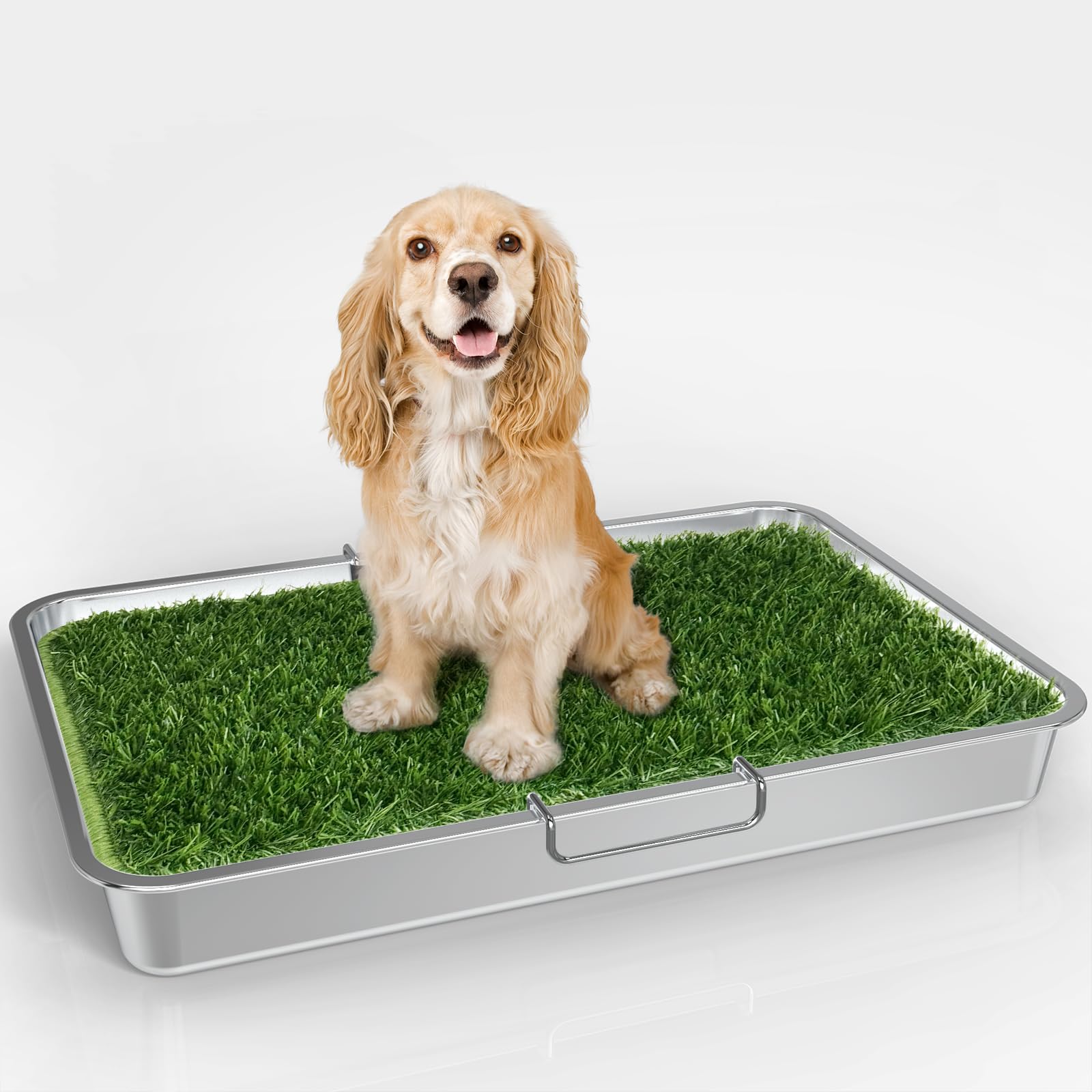 Dog Grass Pad With Tray, Grass Pad For Dogs Potty 24' X 17.7', Stainless Steel Tray & Grate, 1 Pcs Replacement Artificial Gras