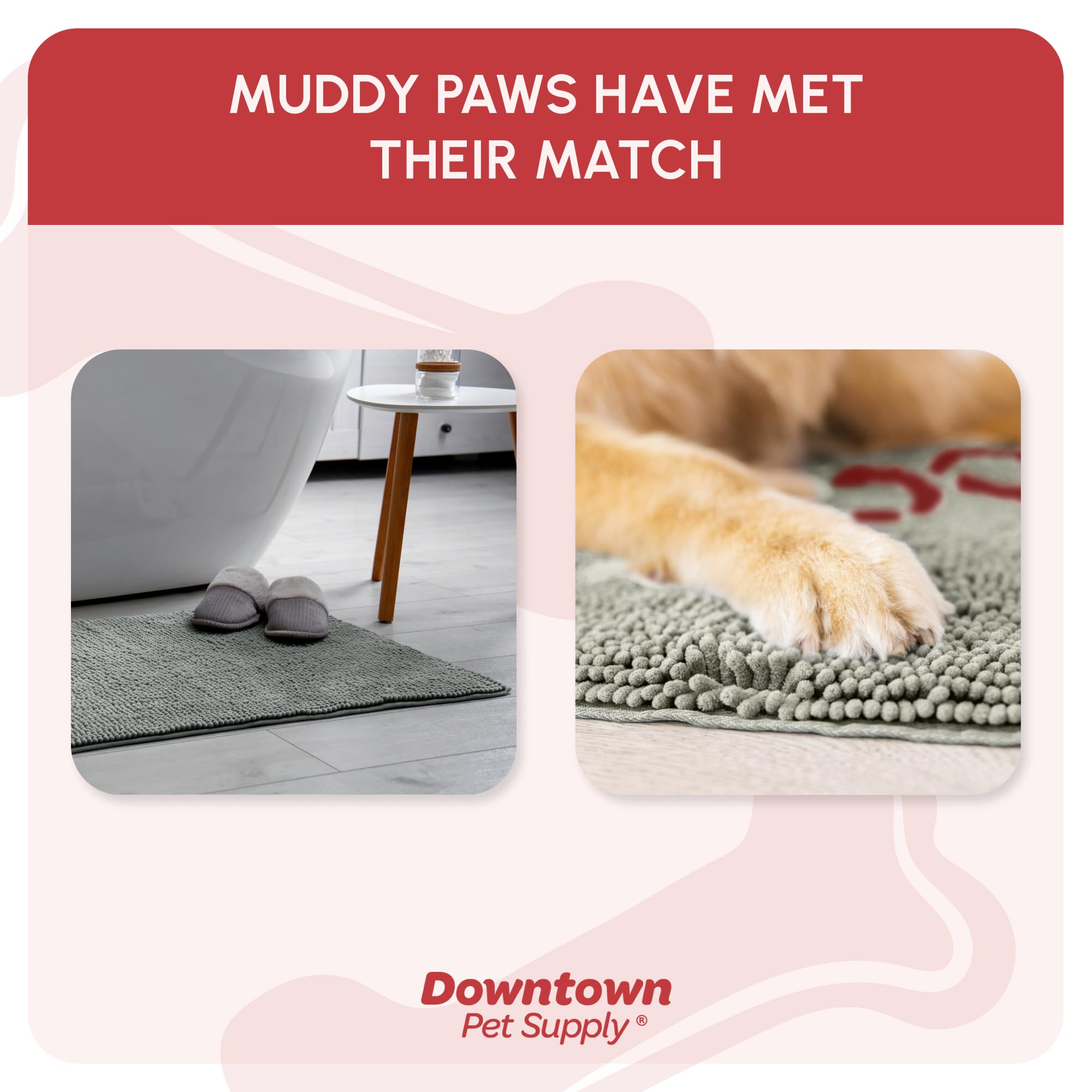 My Doggy Place Microfiber Dog Mat for Muddy Paws, 31 x 20 Light Gray with Paw Print - Absorbent and Quick-Drying Dog Paw Cleanin