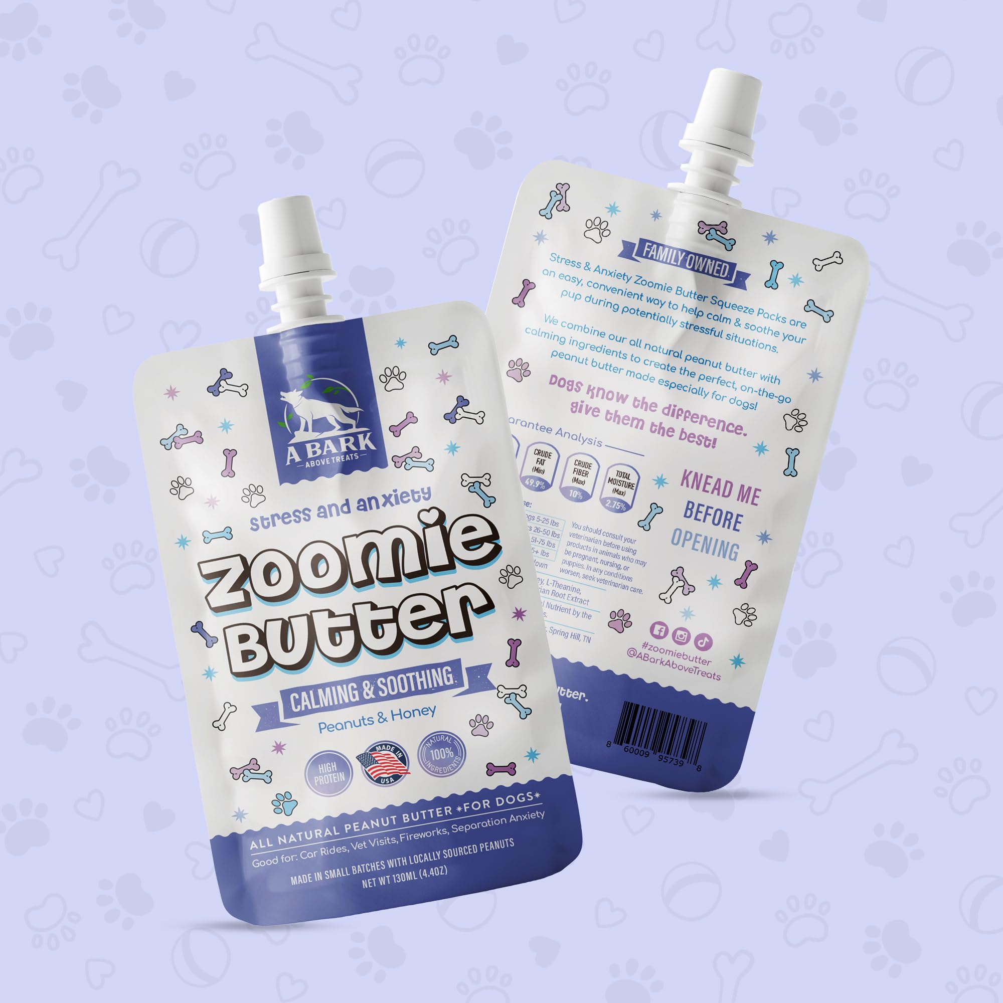 Zoomie Butter Stress & Anxiety Dog Peanut Butter Squeeze Supplement, All Natural Calming Dog Treat. Human Grade & Safe Puppy Foo