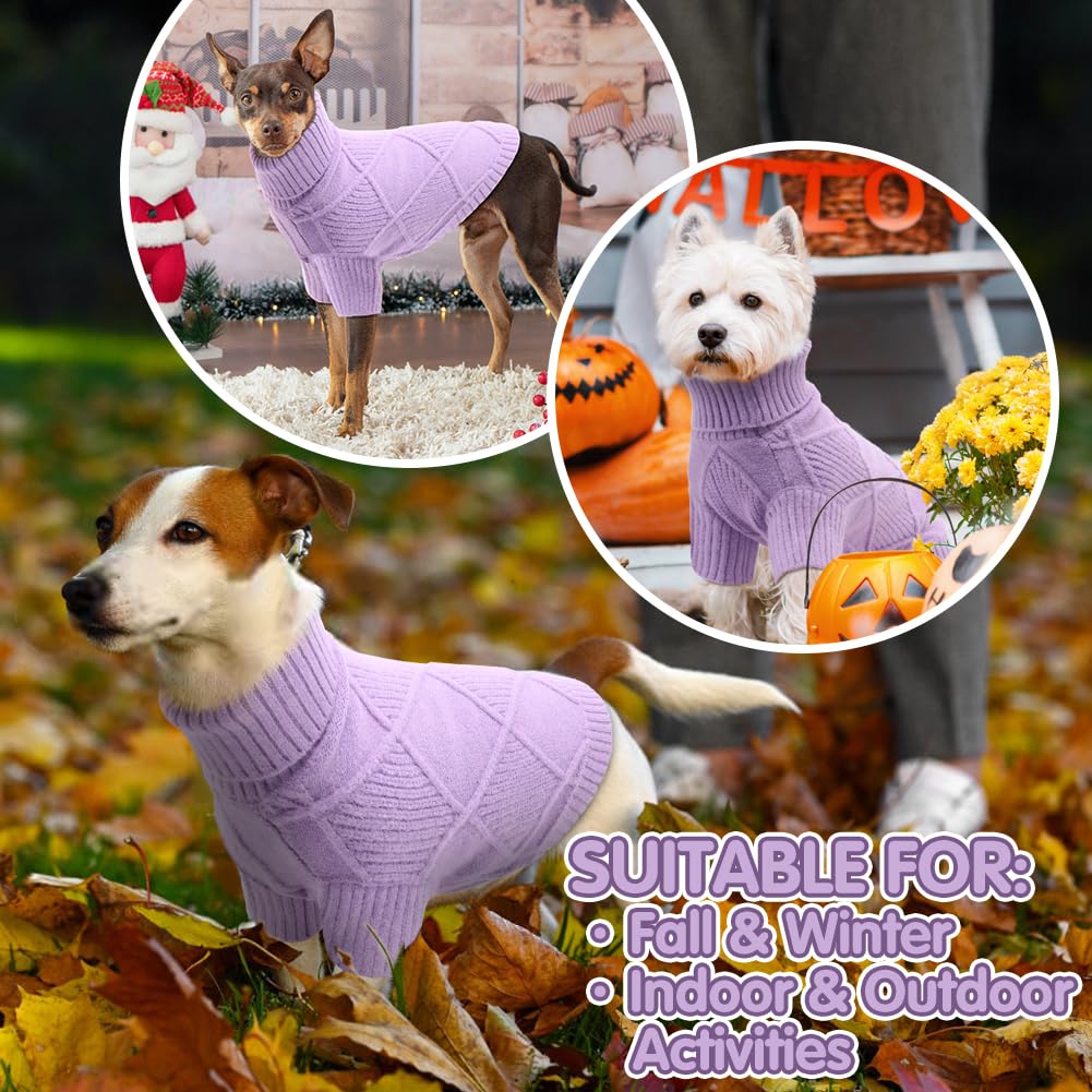 Emust Pet Sweater, Cute Dog Sweaters For Medium Dogs With Diamond Pattern, Warm Dog Sweater For Cold Weather, Purple L
