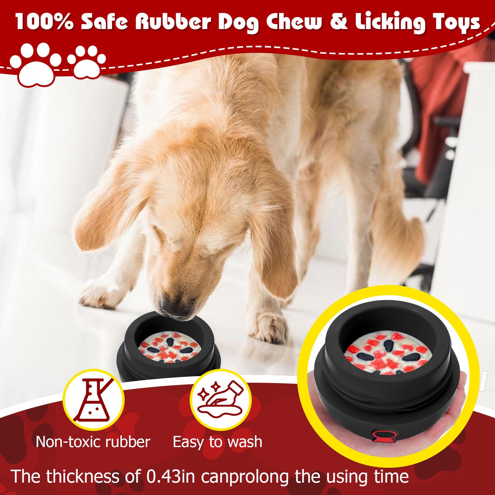 Yipetor 3In1 Treat Dispensing Dog Toys, Heavy Duty Frozen Dog Treat Ball - Slow Feeding Puppy Lick Bowl Tough Chew Toy for Large