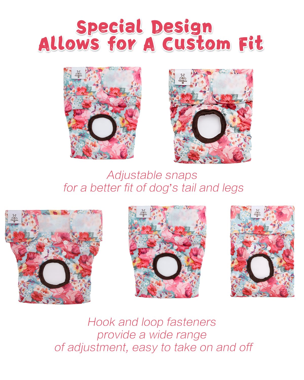 Cutebone Washable Female Dog Diapers 4 Pack Reusable Doggie Heat Diapers For Period Fmg03S
