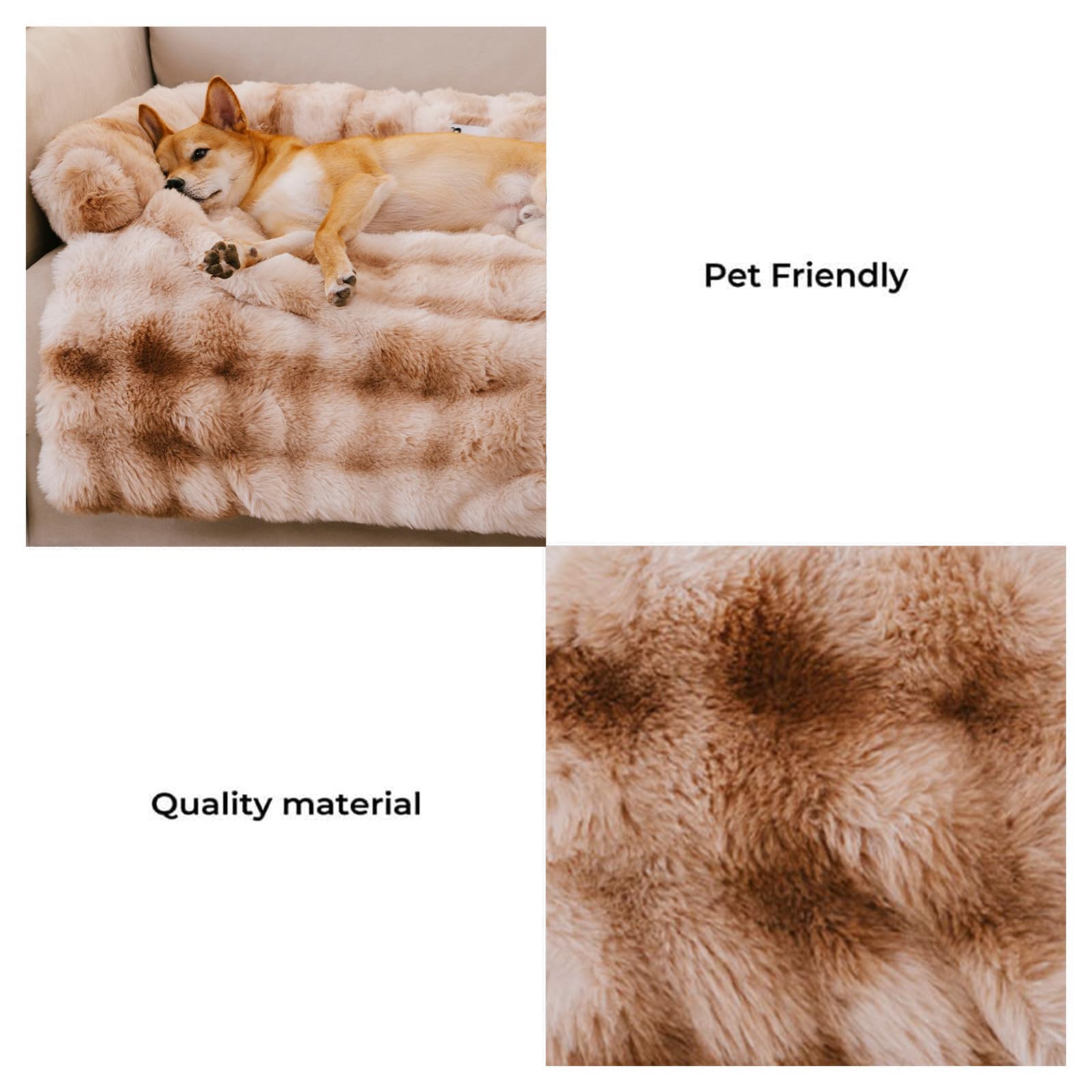 FUNNYFUZZY Calming Dog Bed Mat, Fluffy Fuzzy Couch Cover for Sofa, Furniture Protector with Removable Washable Cover for Large M