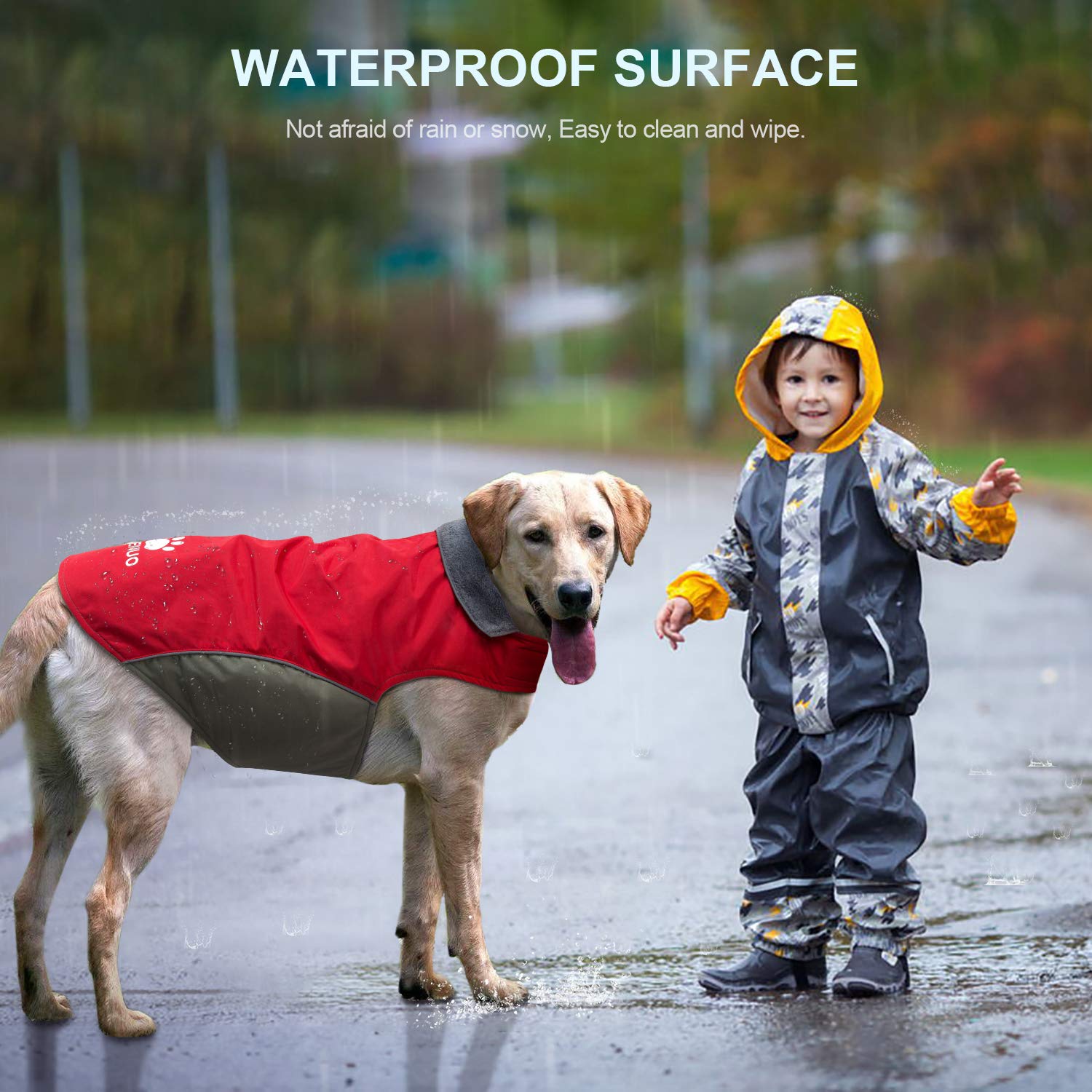 IREENUO Dog Raincoat, 100% Waterproof Dog Warm Jacket for Fall Winter, Rainproof Coat with Adjustable hook and loop & Reflective
