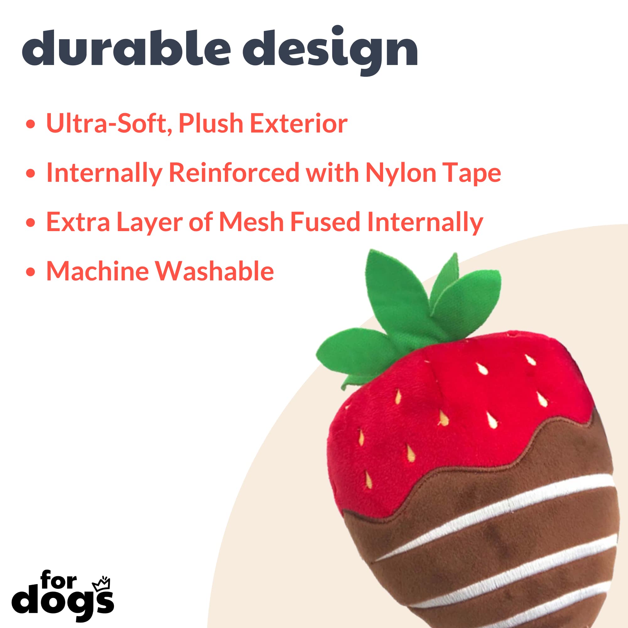 Huxley & Kent for Dogs | Chocolate Strawberry (Small) | Valentine's Day Funny Dog Toy | Power Plush Dog Toy with Squeaker | Dog