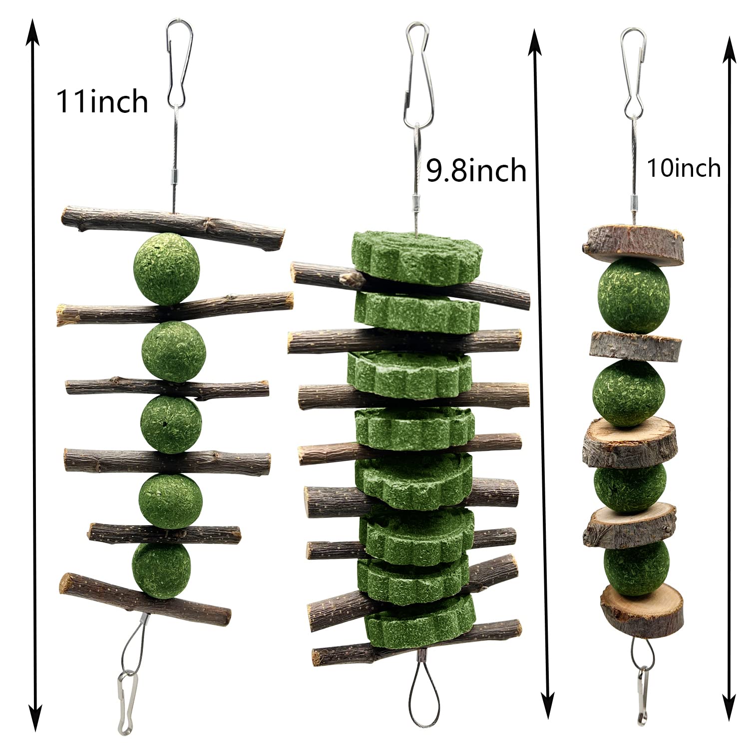 3 Pcs Bunny Teeth Grinding Chew Toys, Apple Branch Chewing Sticks With Grass Ball And Grass Cake For Rabbits Bunnies Hamsters Gu