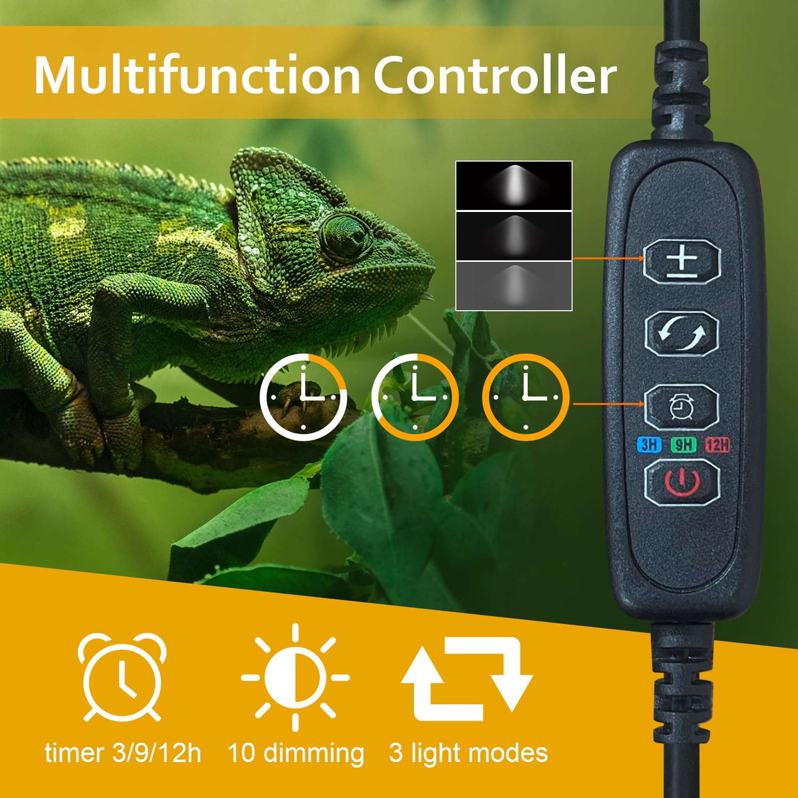 Alantop 6In Adjustable Uvb/Uva Reptile Light With Timer & Dimmer - For Reptiles For Rainforest & Desert Reptile, Python, Turtles