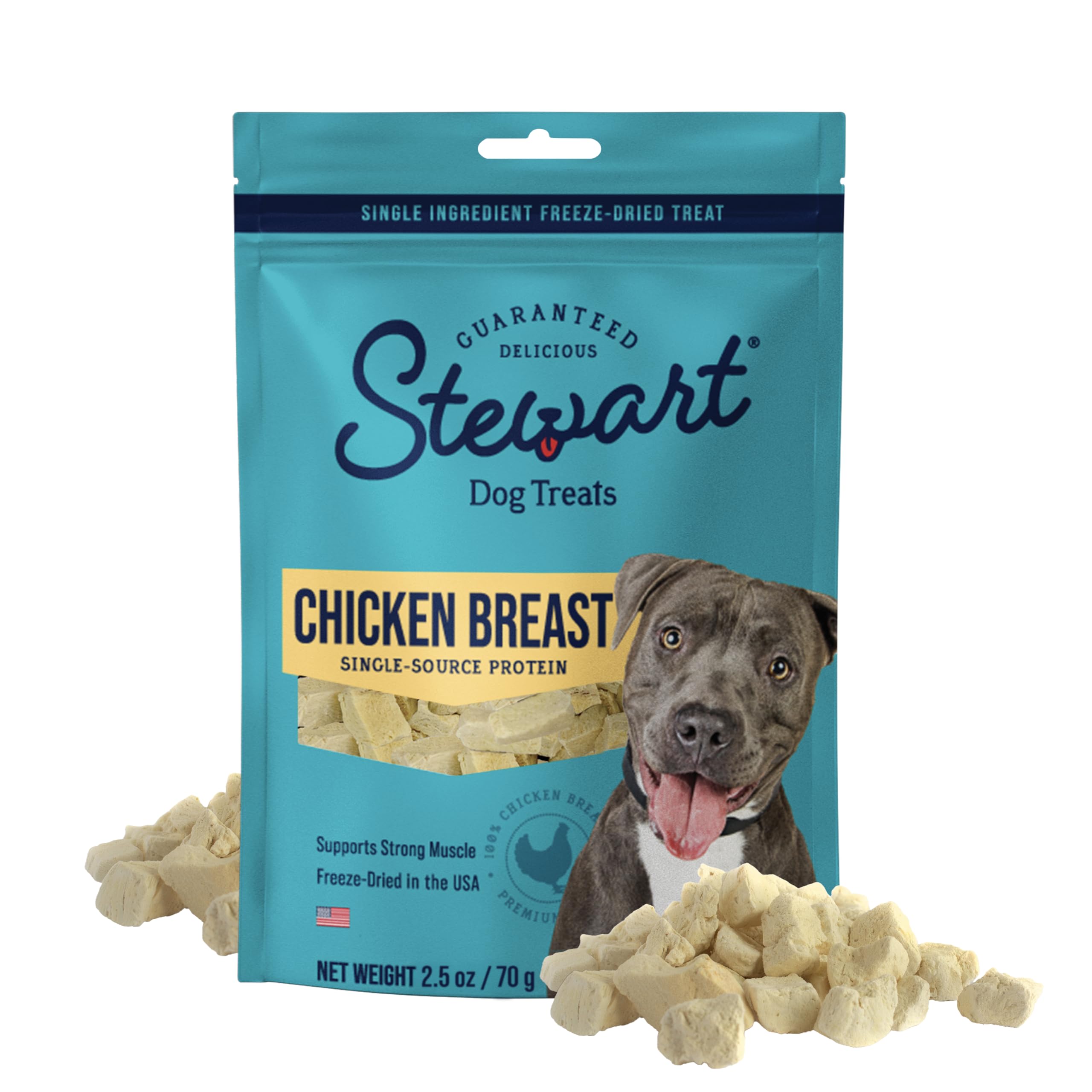 Stewart Single Ingredient Freeze Dried Raw Dog Treats, Chicken Breast, 2.5 Ounce, Approx. 45 Pieces per Resealable Pouch, Traini