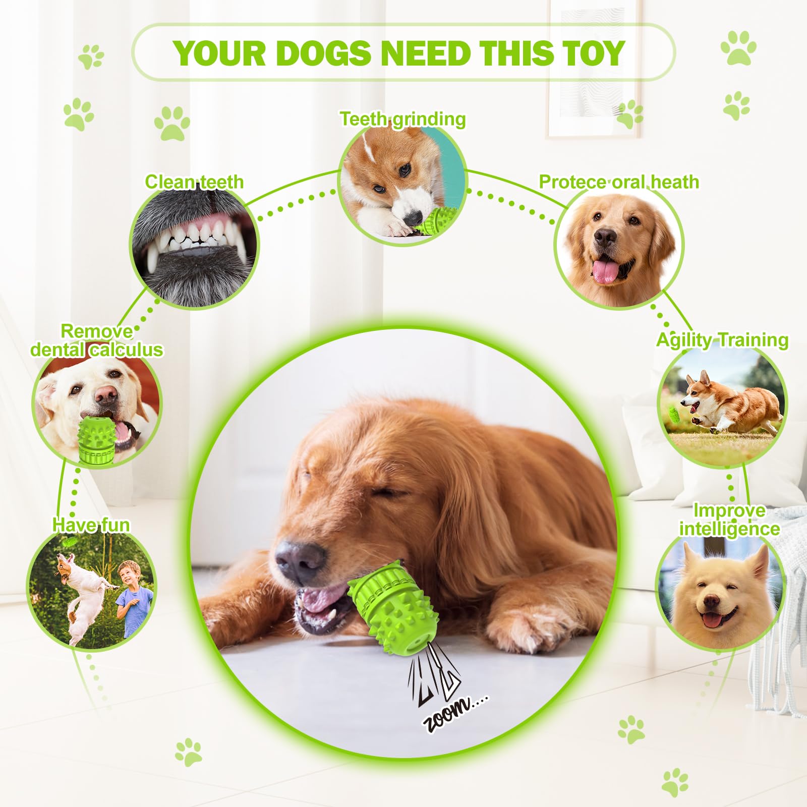 Piffzedo Dog Toys For Aggressive Chewers,Interactive Natural Rubber Chew & Squeaky Toy For Large Medium Breed,Dog Toothbrush,Tou