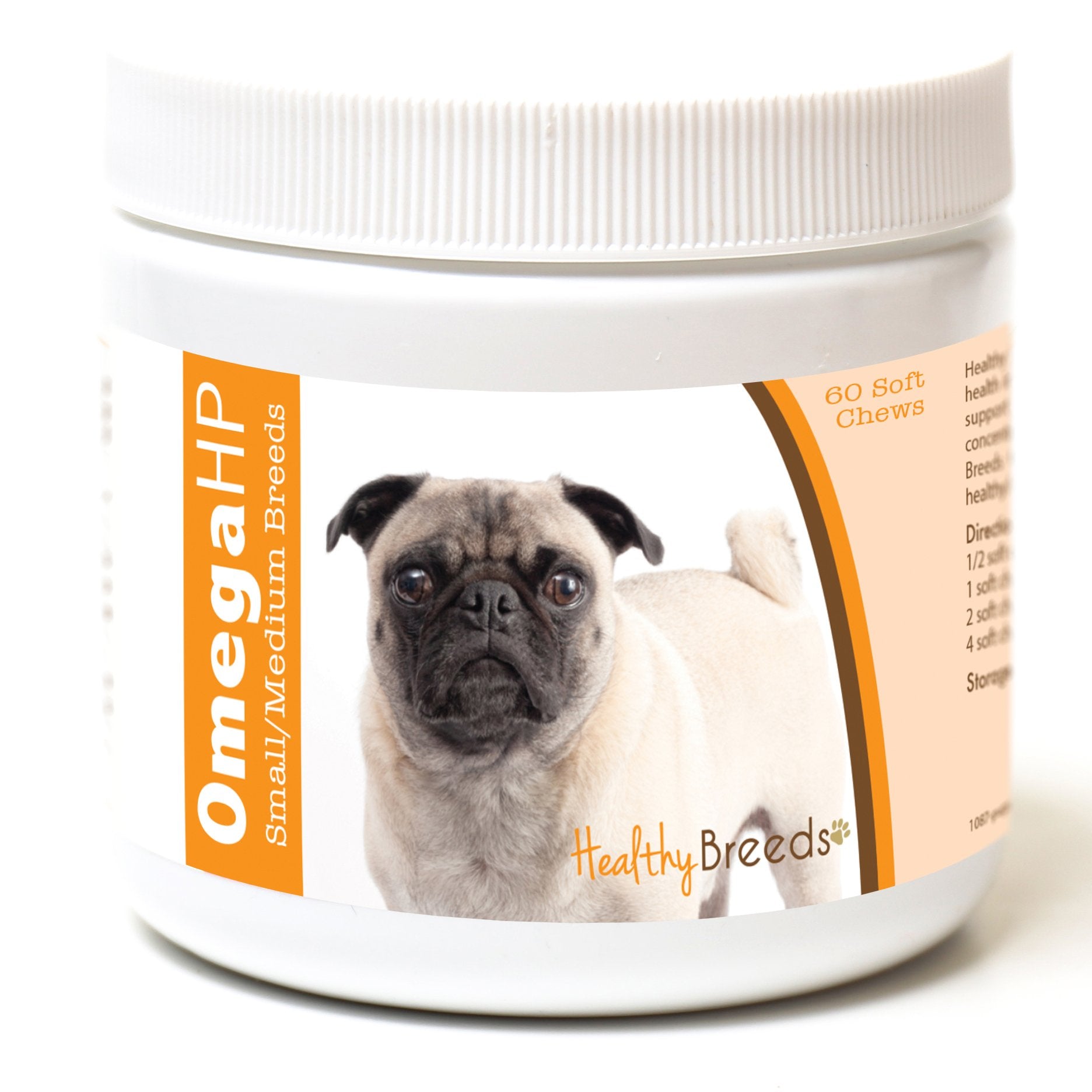 Healthy Breeds Pug Omega HP Fatty Acid Skin and Coat Support Soft Chews 60 Count
