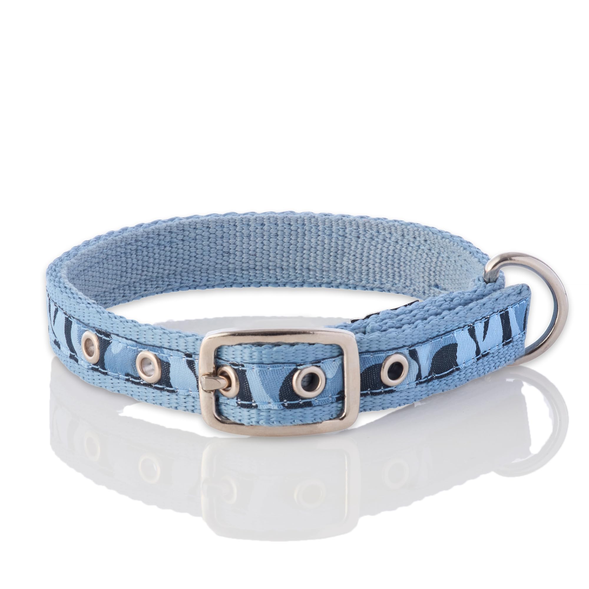Pet Passion Adjustable Recycled Ribbon Dog Collar For All Pet Breeds, Camo-Navy, Small