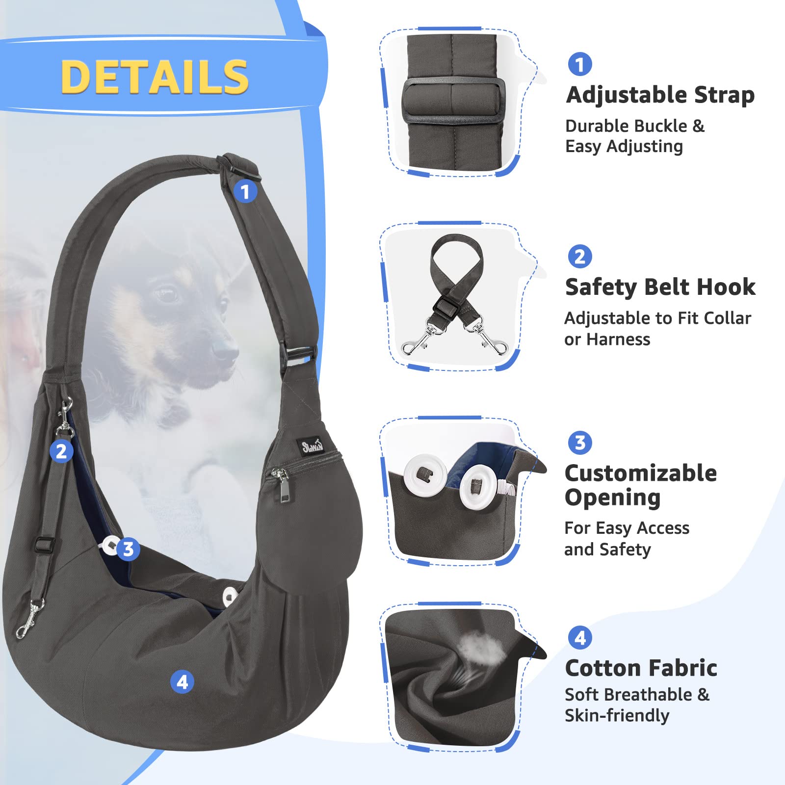 SlowTon Dog Carrier Sling, Thick Padded Adjustable Shoulder Strap Dog Carriers for Small Dogs, Puppy Carrier Purse for Pet Cat w