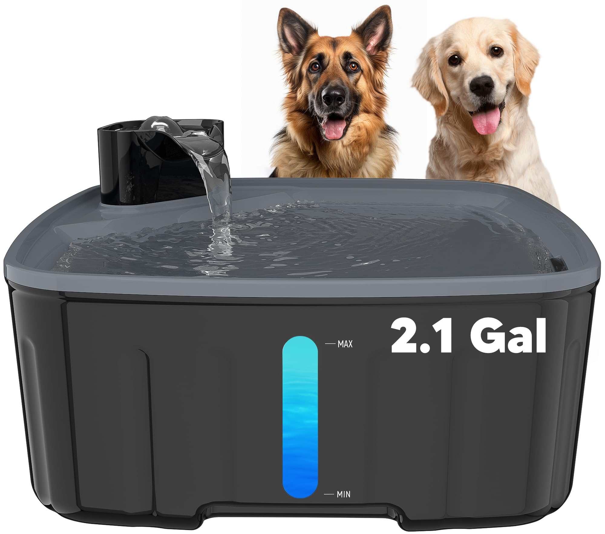 Dog Water Fountain For Large Dogs, 2.1Gal/8L/270Oz Large Dog Water Fountain Bowl For Dog Inside,Dog Fountain With Water Level Wi