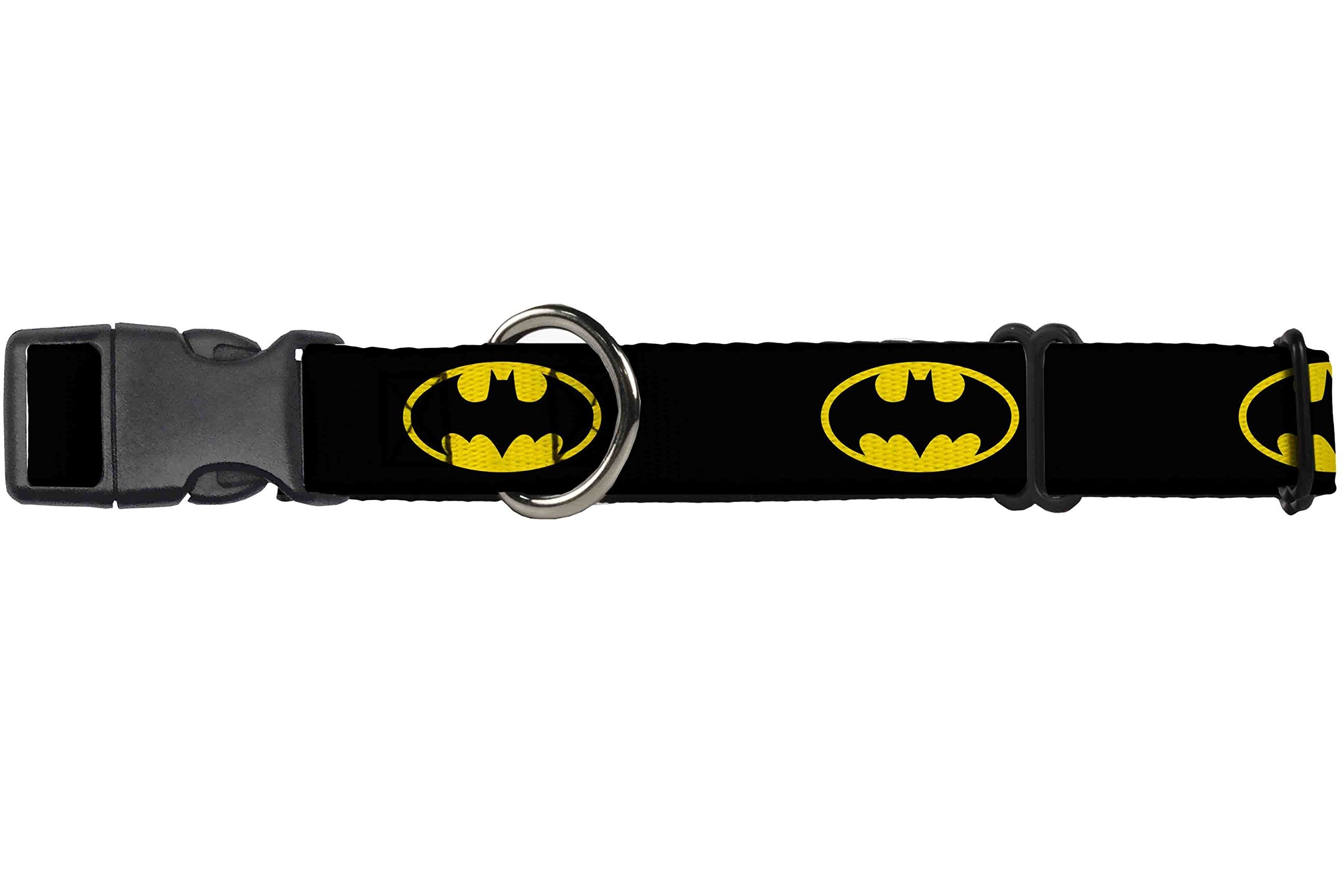Dog Collar Martingale Batman Shield Black Yellow 16 to 23 Inches 1.5 Inch Wide