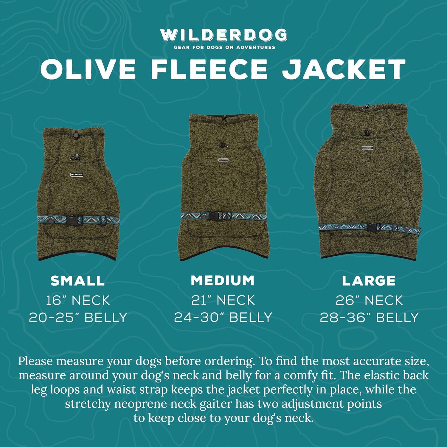 Wilderdog Fleece Dog Jacket With Neoprene Neck Gaiter - Large - Olive
