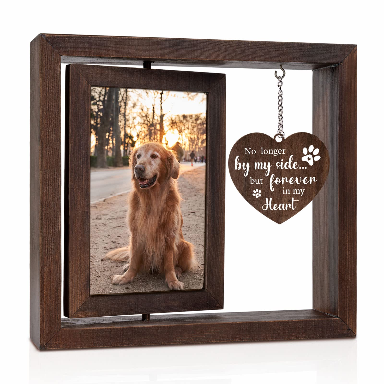 Jigfoxy Dog Memorial Gifts For Loss Of Dog - Rotating Wooden Picture Frame For 4X6 Photo - Loss Of Dog Sympathy Gift - Cat Pet B