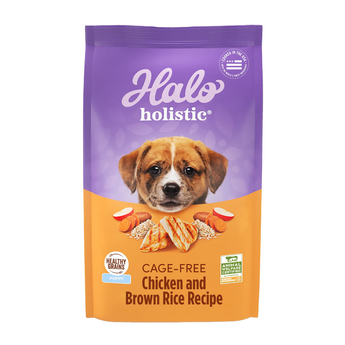 Halo Purely For Pets Holistic Dog Food, Complete Digestive Health Cage-Free Chicken And Brown Rice Recipe, Dry Dog Food Bag, Puppy Formula, 3.5-Lb Bag