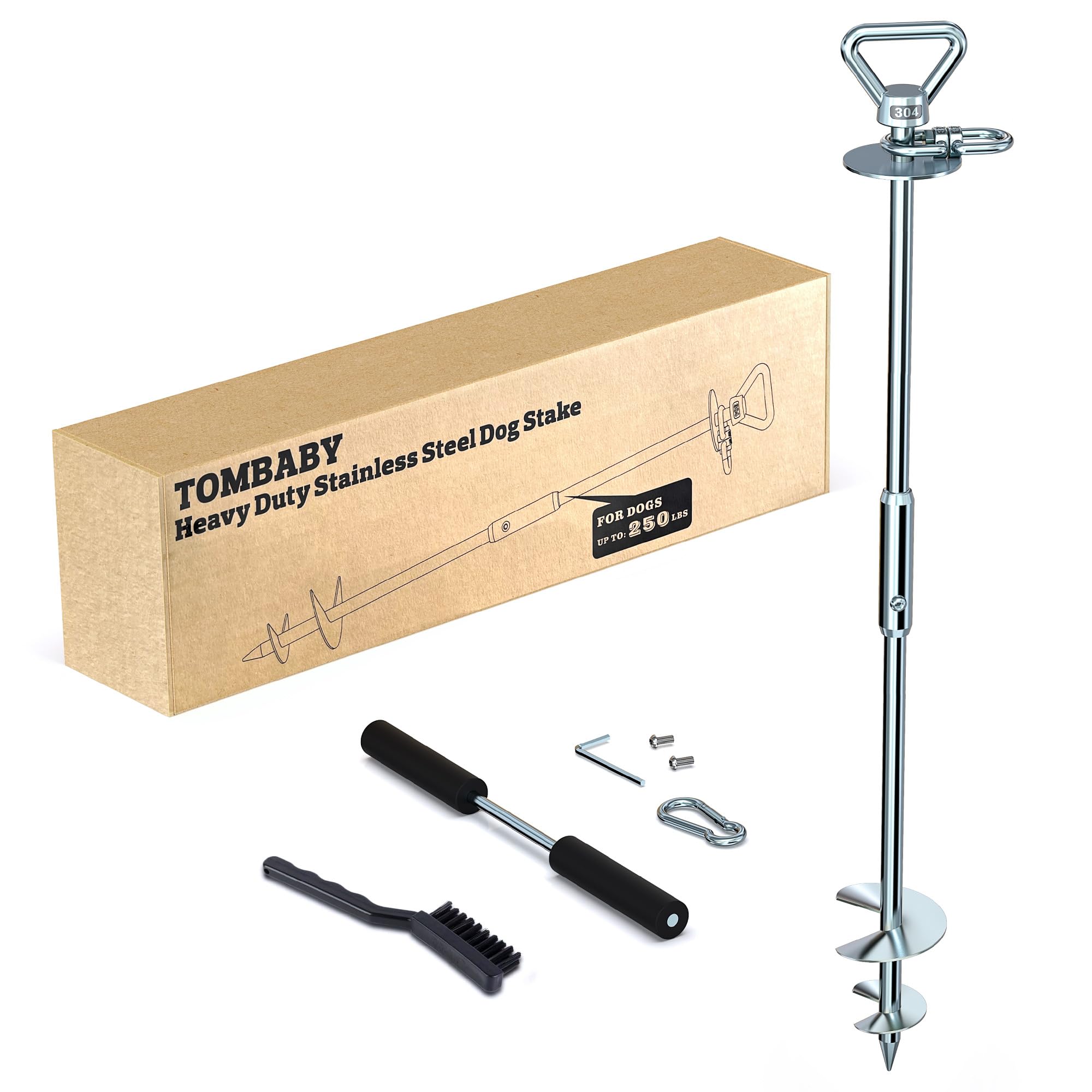 Heavy Duty 304 Stainless Steel Dog Tie Out Anchor - 360 Swivel Yard Stake For Dogs Over 250 Lbs - Suitable For Any Leash, Ideal 