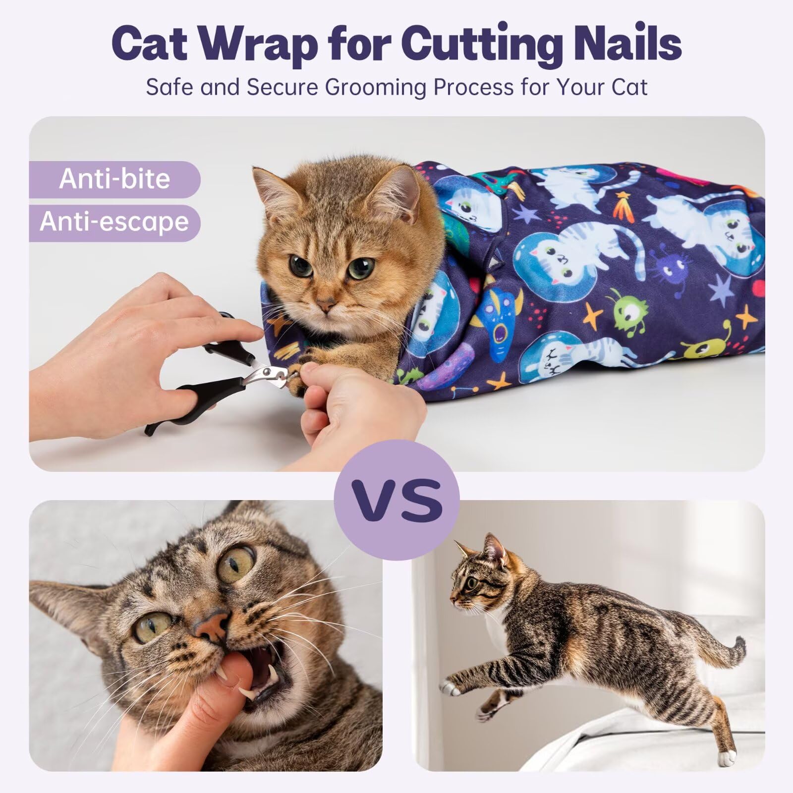 Paw Legend 35.4'' Cat Wrap For Grooming Cat Wrap For Cutting Nails Cat Restraint For Nail Clipping Self Adhesive Blanket Restrai