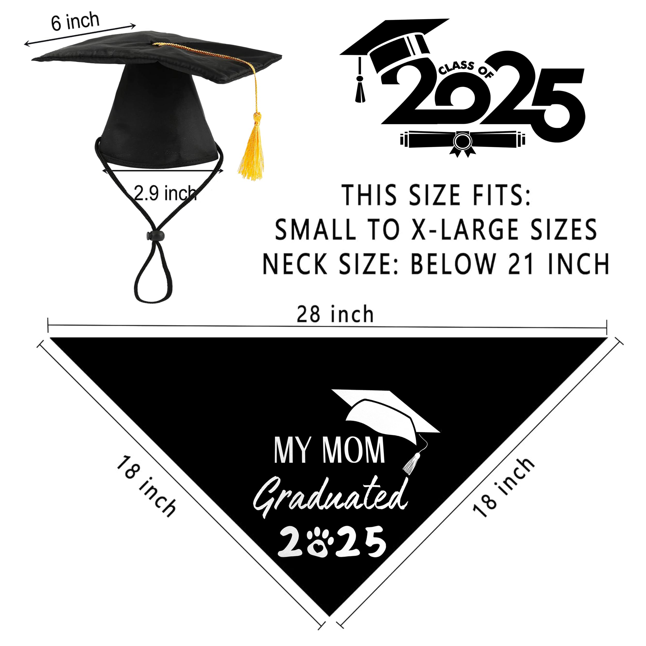 Dog Graduation Outfit Cap And Bandana Set My Mom Graduated 2025 Pet Scarfs Grad Triangle Bibs And Doctoral Hat For Small Medium