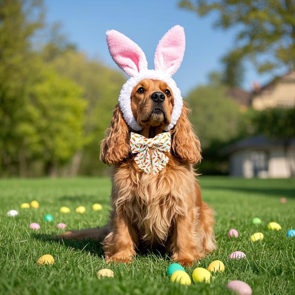 Maca Bates Easter Day Dog Collar With Bow Bowtie Bunny Carrots Dogs Sailor Bow Tie Collars Breakaway Soft Cute Adjustable Pink C
