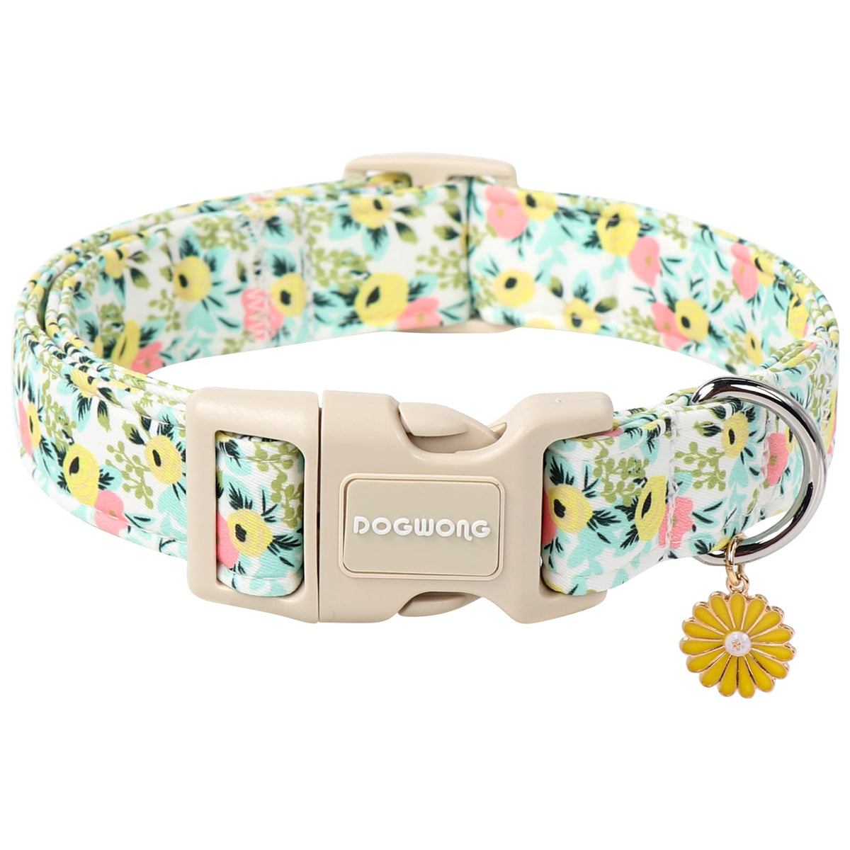 Dogwong Flower Cotton Dog Collar, Spring Summer Cute Yellow Dog Collar Durable Soft Fabric Pet Dog Collars Female Girl Necklace 
