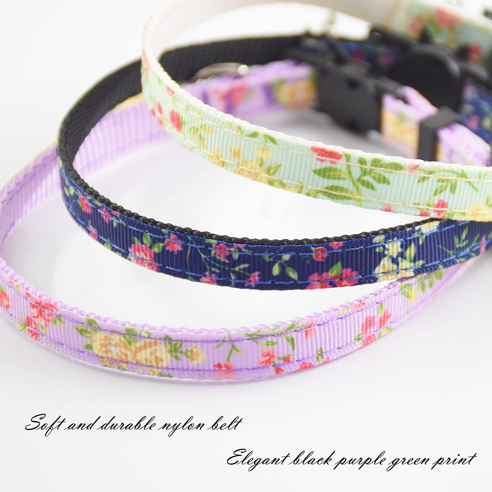 3 Pack Breakaway Cat Collars With Bell And Accessories, Flower Pattern Adjustable Cute Kitten Collars Floral For Kitty Puppy 7.5-11In …