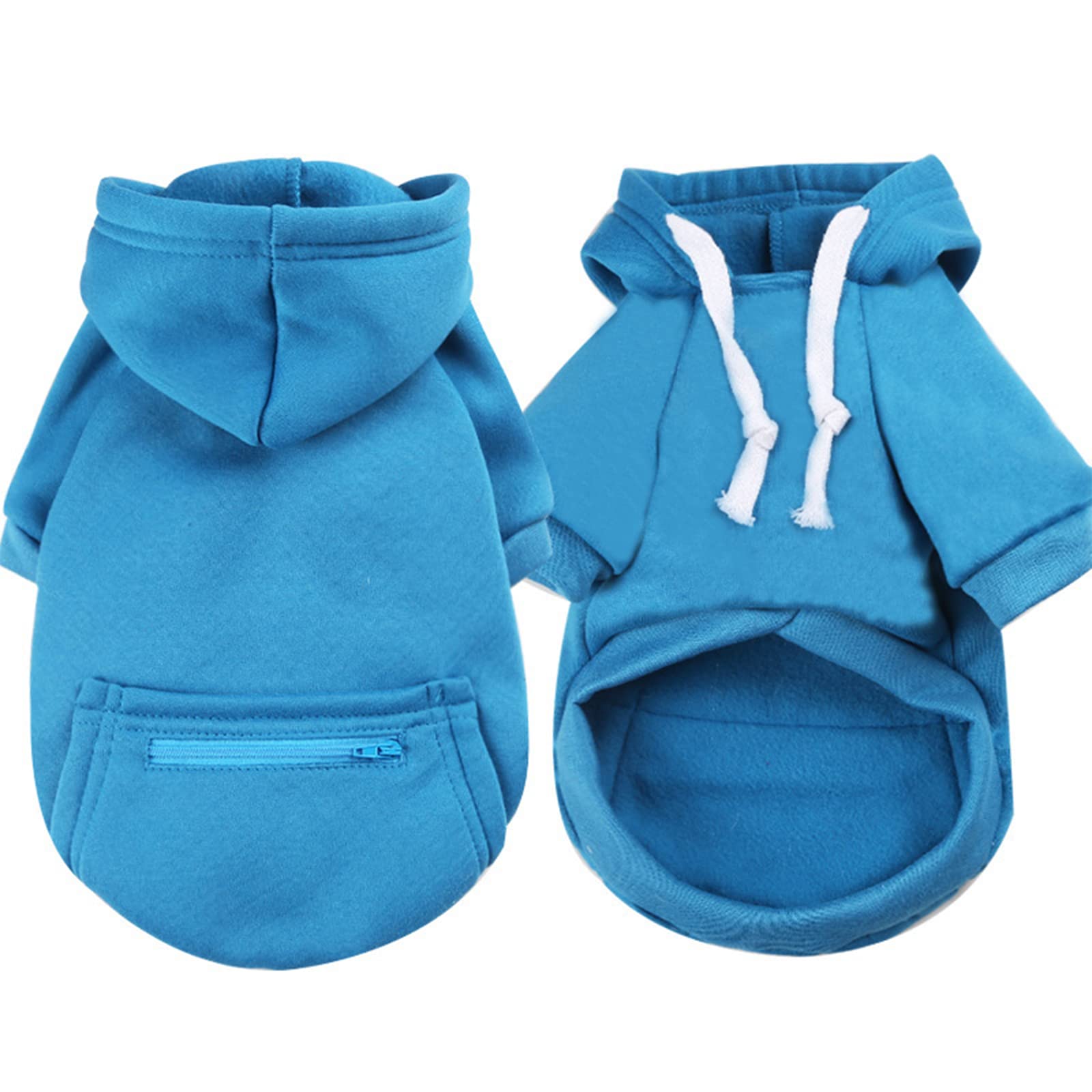 Petcare Blue Winter Warm Dog Sweater - Soft Fleece Hooded Sweatshirt With Pocket - Small Dog Clothes For Chihuahua, Yorkies, Fre