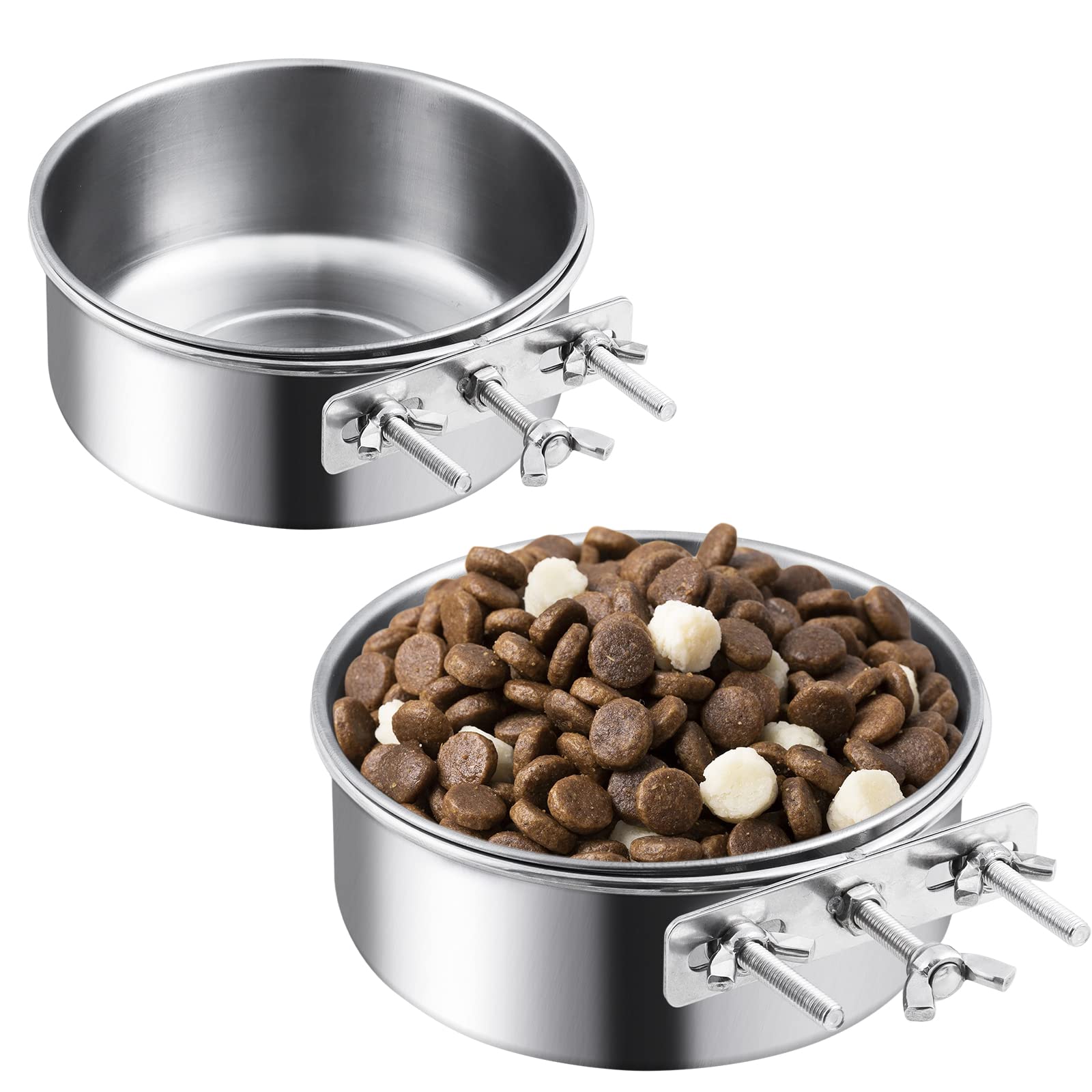 Dog Crate Water Bowl, 2 Pack No Spill Hanging Cage Food Bowls for Kennel Puppy Cat Bird Bunny Stainless Steel Metal Mountable Sm