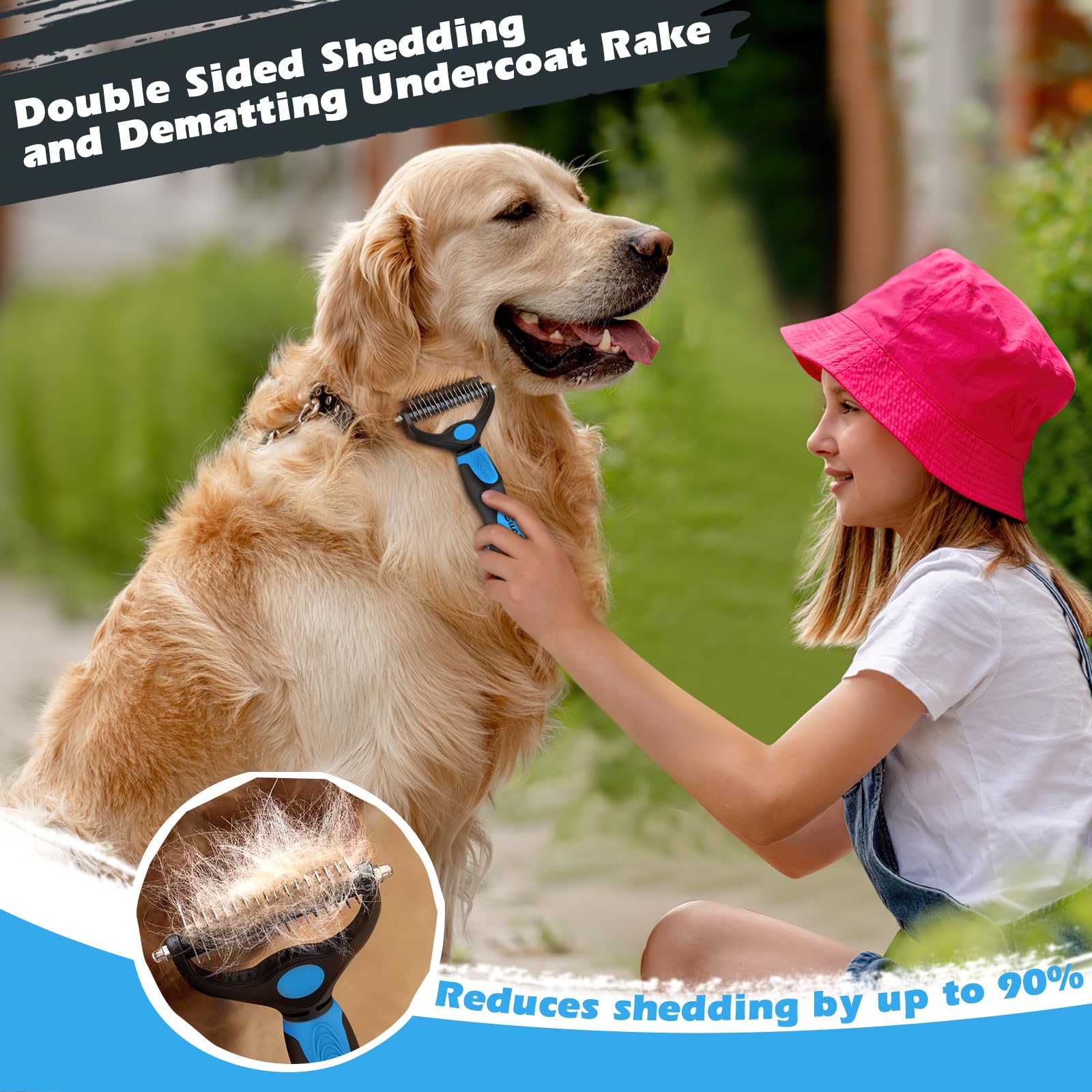 Augwind 3Pcs Dog Brush I Dog Brush For Shedding I Deshedding Dog Brush I Dog Bath Brush I Slicker Brush For Dogs I Dog Comb I Premium Pet Supplies (Blue Black)