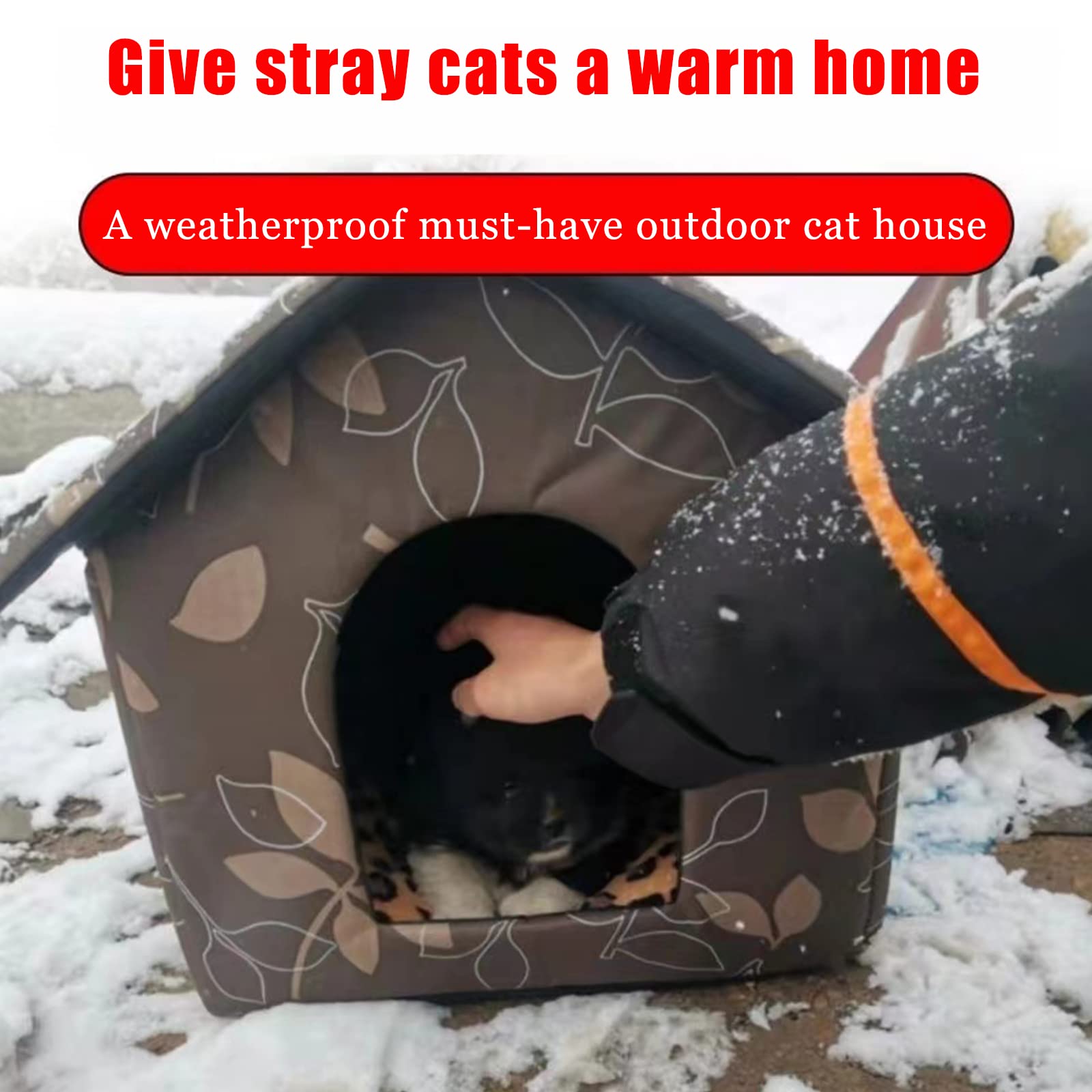 Outdoor Cat House, Feral Cat House With Transparent Curtain, Stray Cats Shelter (Shabby Chic, Medium-Houses)