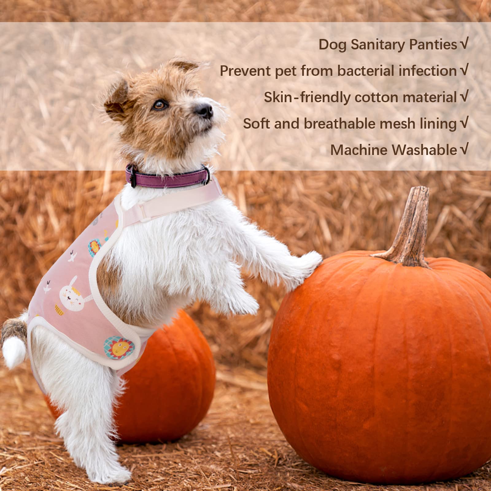 Qbleev Dog Diapers Female Sanitary Pantie With Adjustable Suspender, Reusable Doggie Diaper Cozy Underwear For Female Girl Dogs In Heat Period, Breathable Cotton Briefs For Teddy Corgi French Bulldog